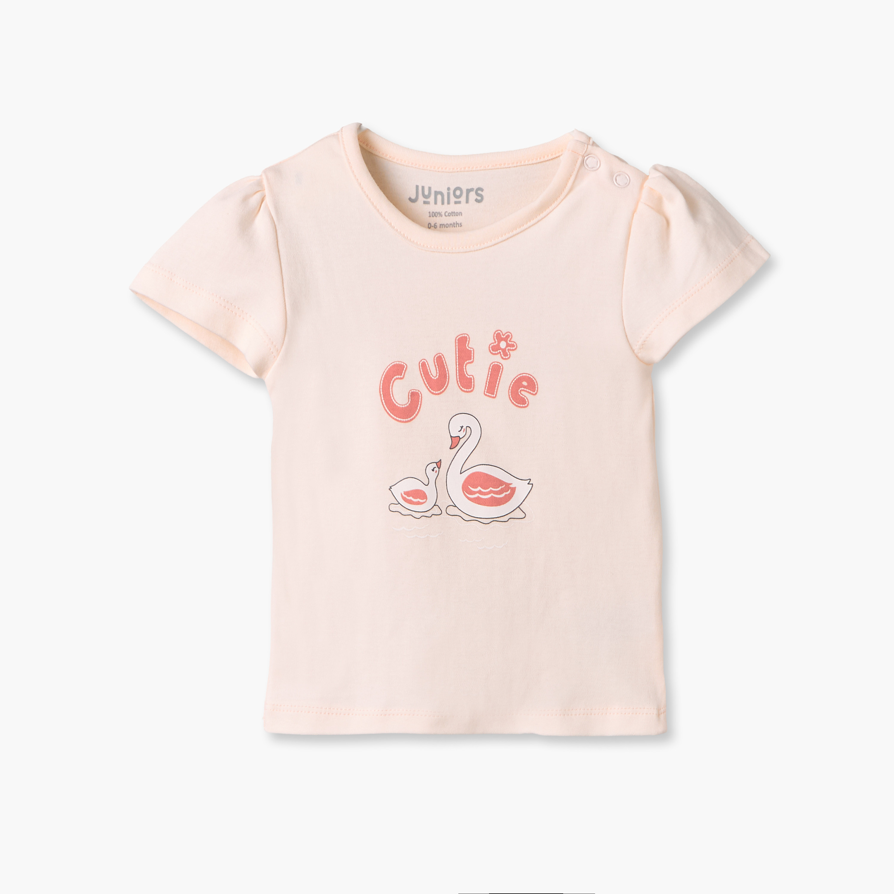 Pack of 2 Juniors Crew Neck Short Sleeves T-shirt with Shorts Set with Swan Print-baby-girls-clothing-setsandcoords-image-3