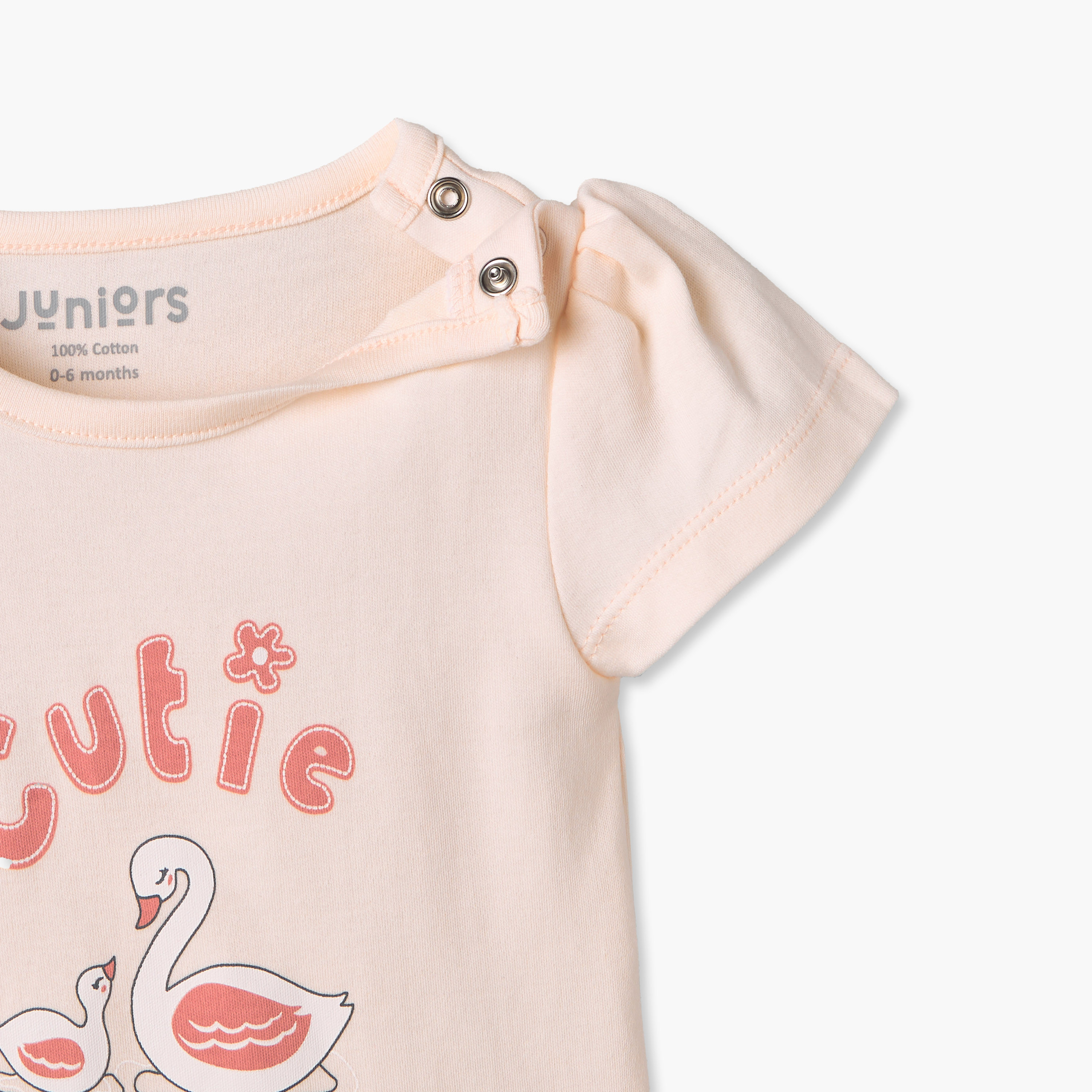 Pack of 2 Juniors Crew Neck Short Sleeves T-shirt with Shorts Set with Swan Print-baby-girls-clothing-setsandcoords-image-7
