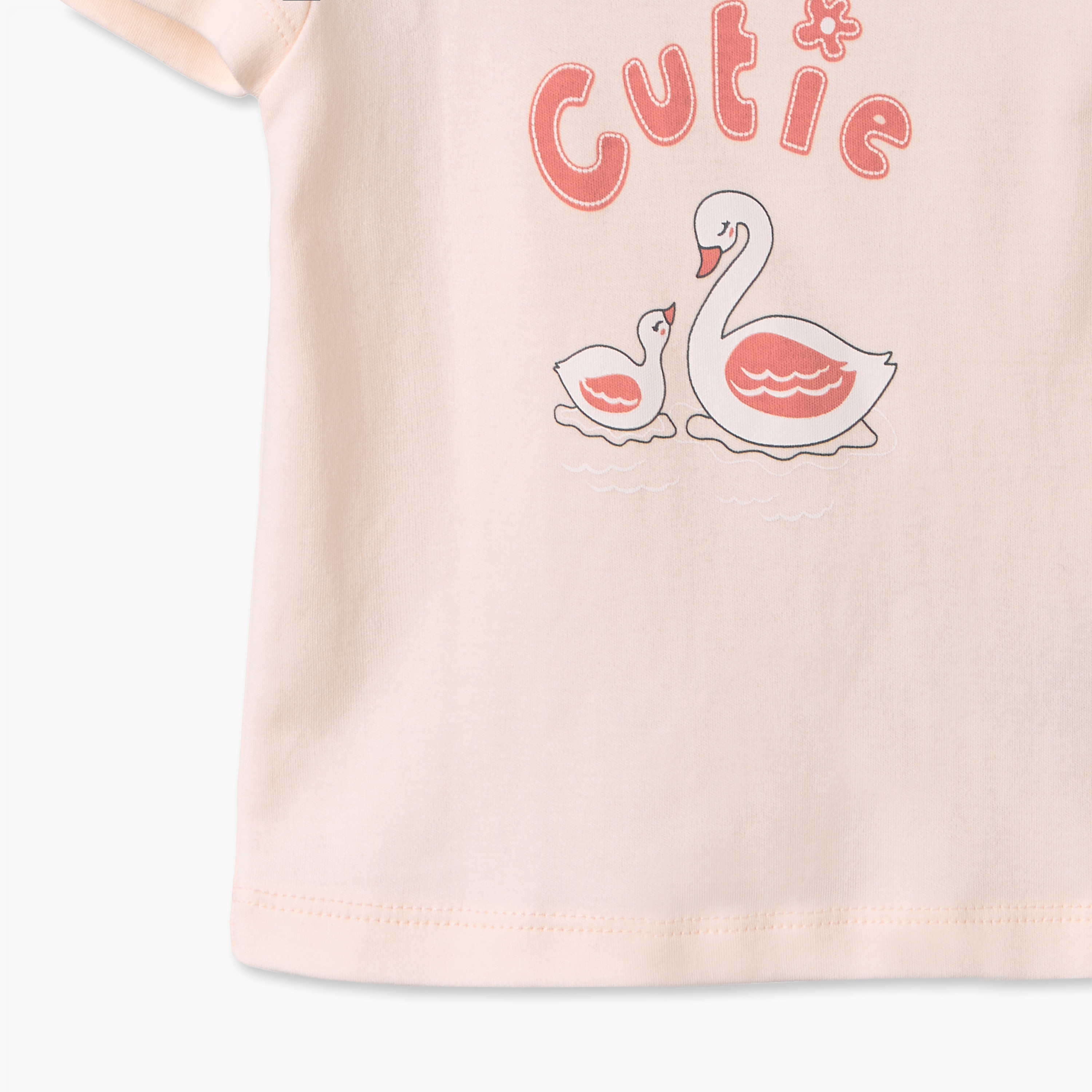 Pack of 2 Juniors Crew Neck Short Sleeves T-shirt with Shorts Set with Swan Print-baby-girls-clothing-setsandcoords-image-8