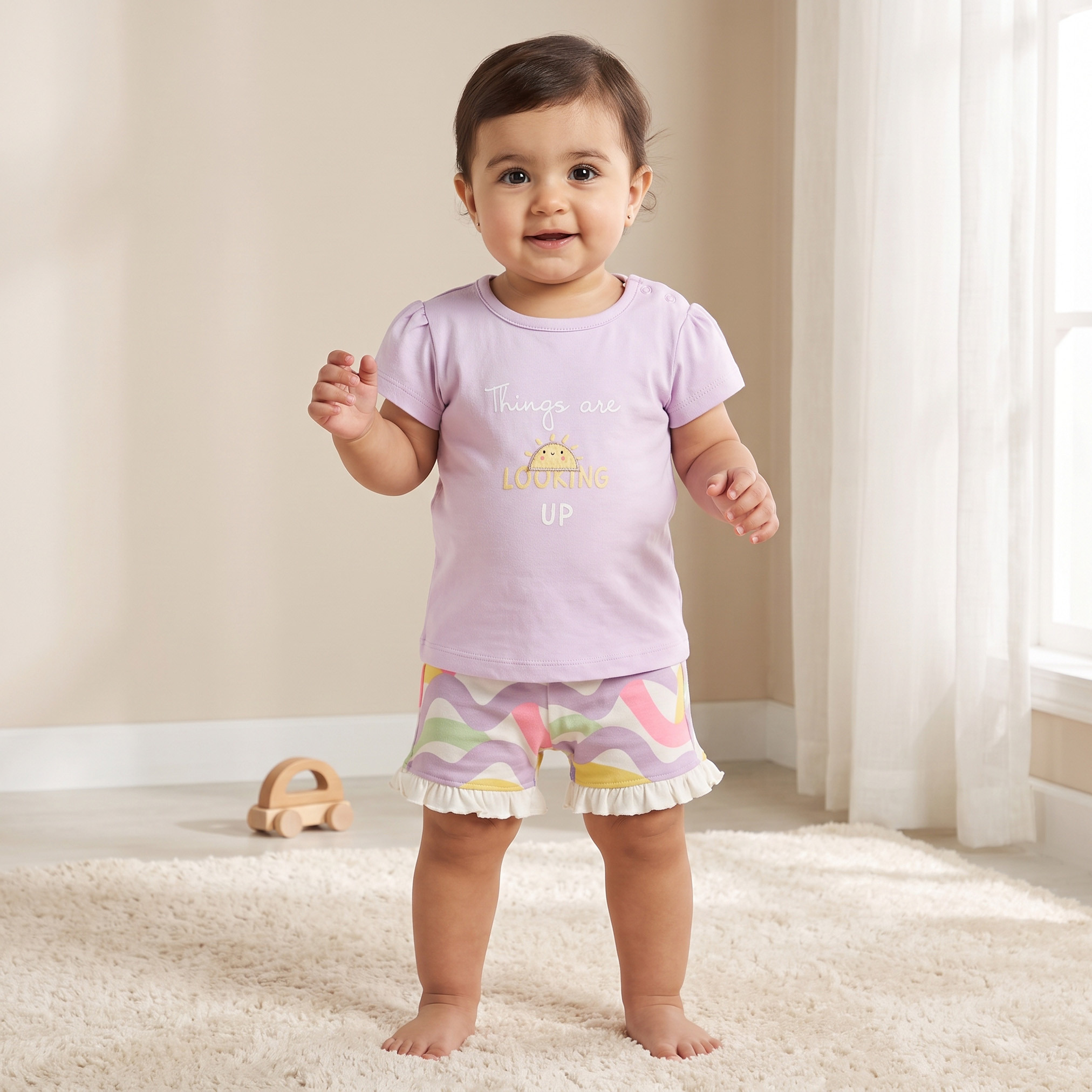 Pack of 2 Juniors Crew Neck Short Sleeves T-shirt with Shorts Set with Fun Print-baby-girls-clothing-setsandcoords-image-2