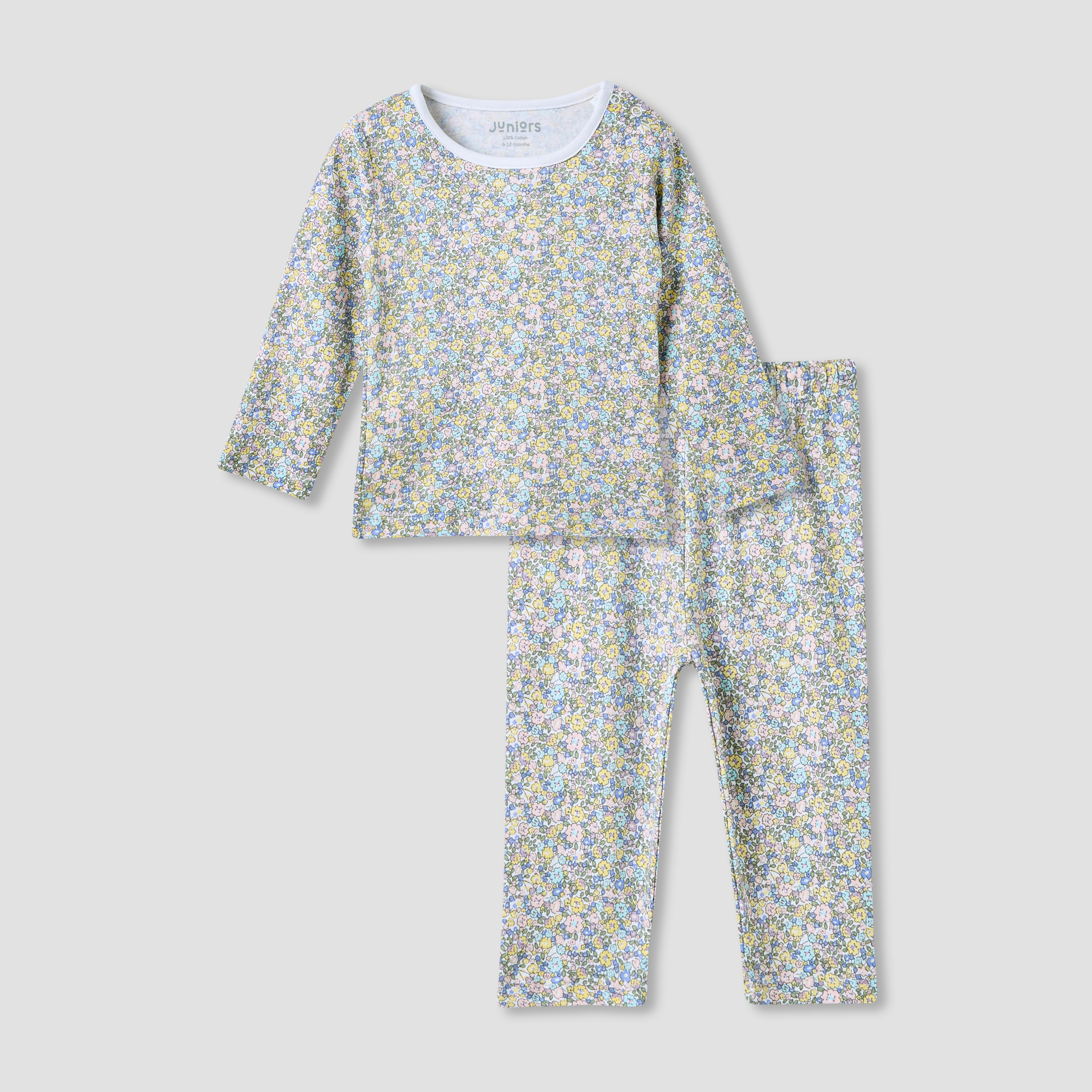 Juniors Floral Print T-shirt and Pyjama Set-baby-girls-clothing-nightwear-pyjamasets-image-1