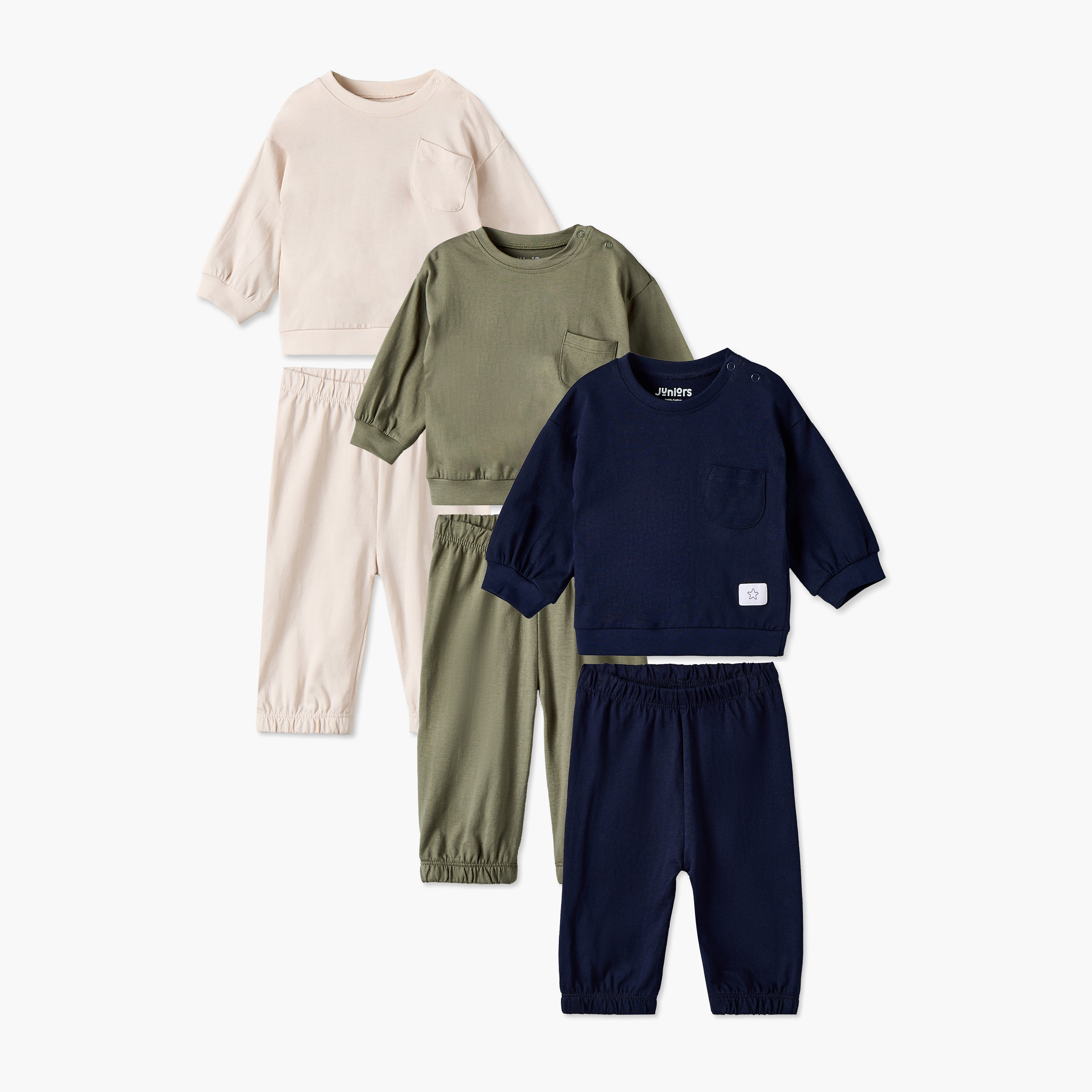 Pack of 3 Juniors Cotton Crew Neck Long Sleeves Pyjama Set with Pocket-baby-boys-clothing-nightwear-pyjamasets-image-1
