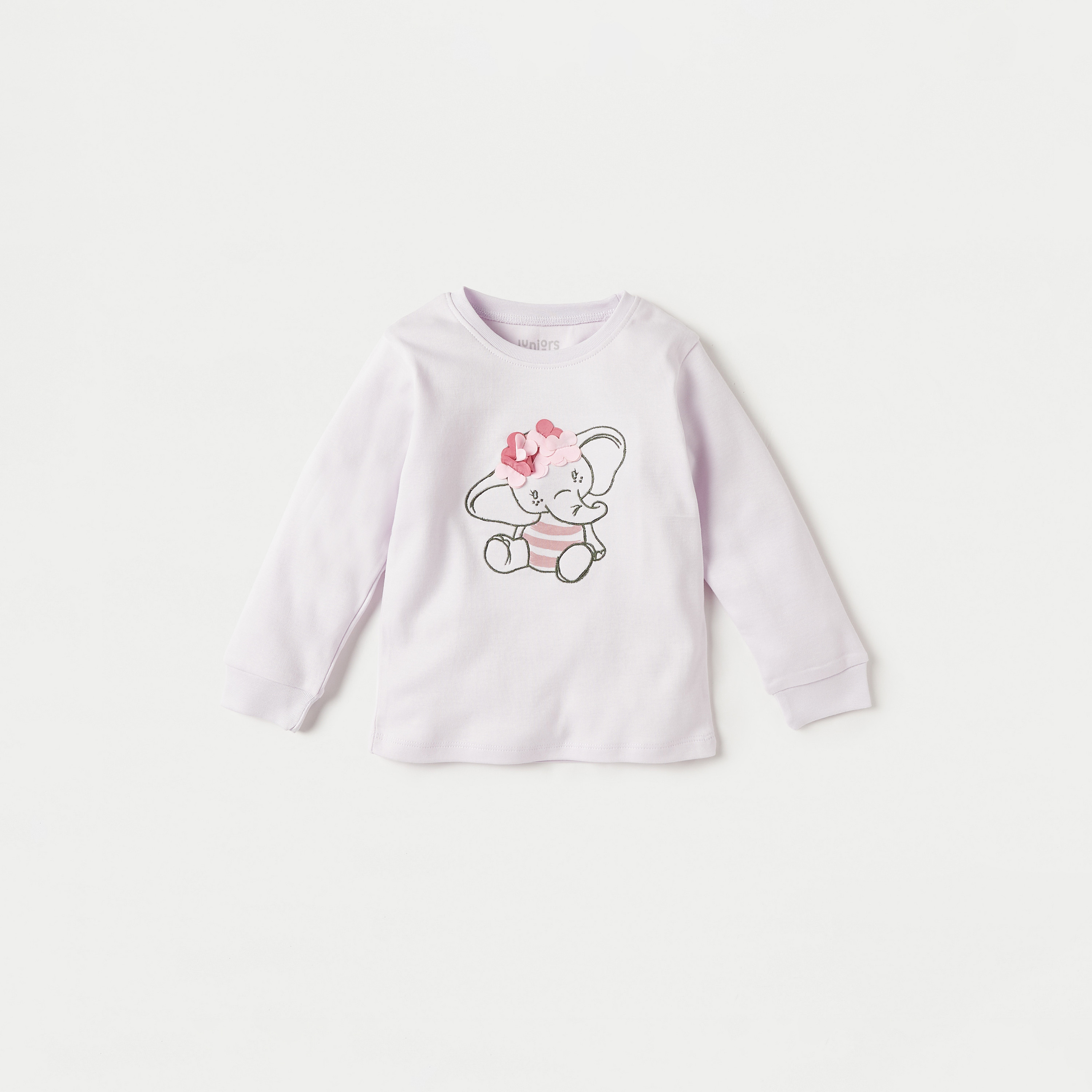 Juniors Printed Applique Detail Long Sleeves T-shirt and Elasticated Pyjama Set-baby-girls-clothing-nightwear-pyjamasets-image-2