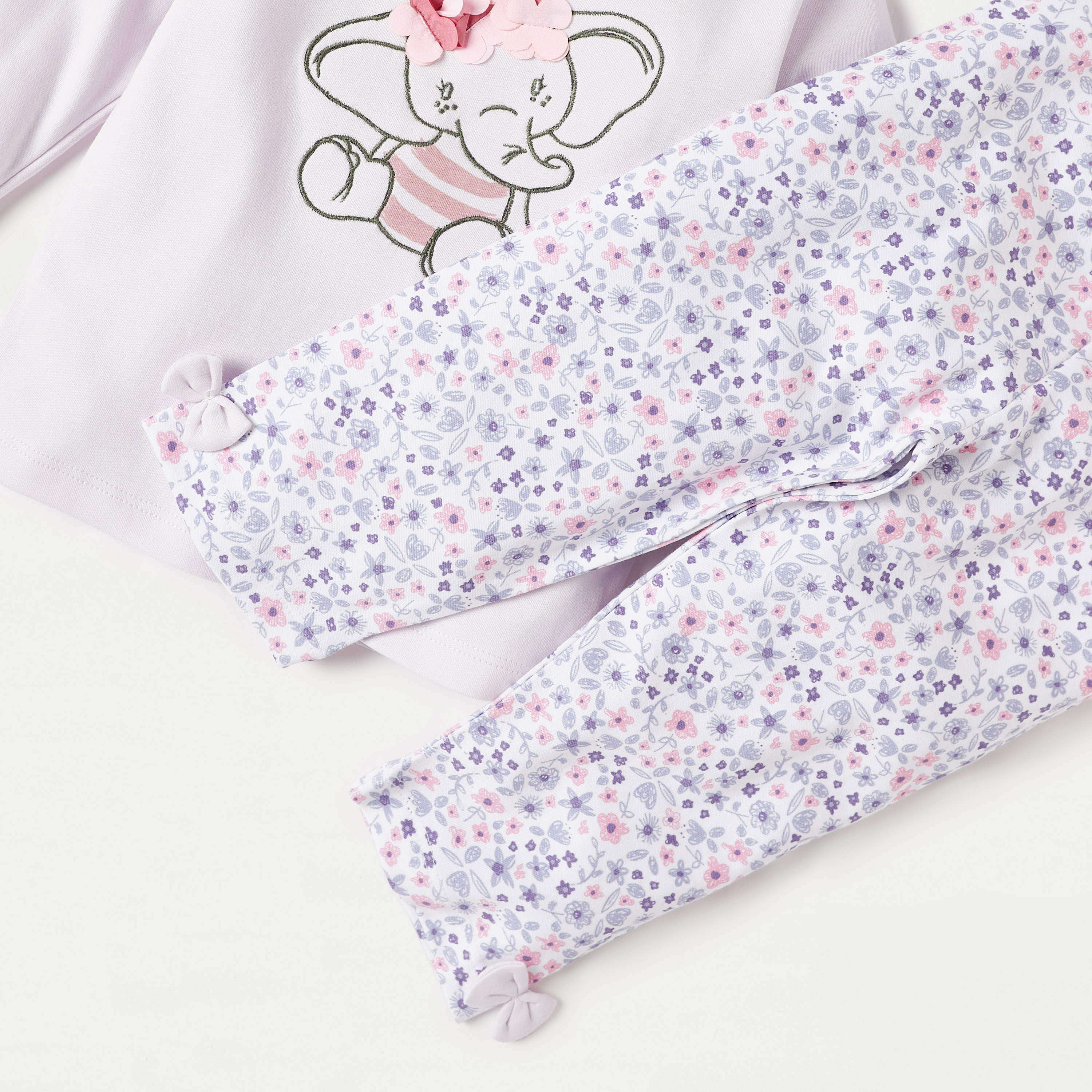 Juniors Printed Applique Detail Long Sleeves T-shirt and Elasticated Pyjama Set-baby-girls-clothing-nightwear-pyjamasets-image-5