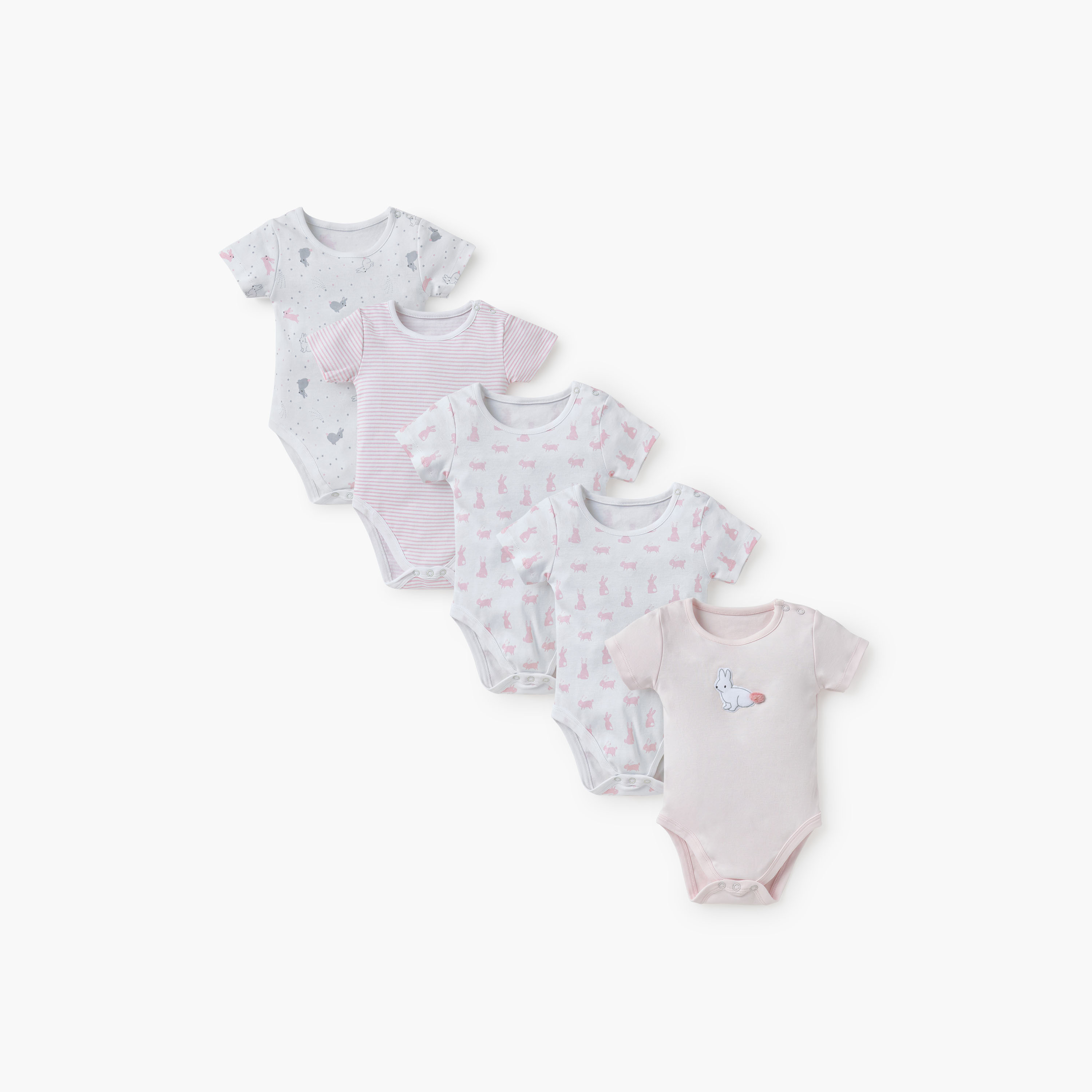 Juniors Bunny Print  Bodysuit with Button Closure - Set of 5-baby-girls-clothing-bodysuits-image-1