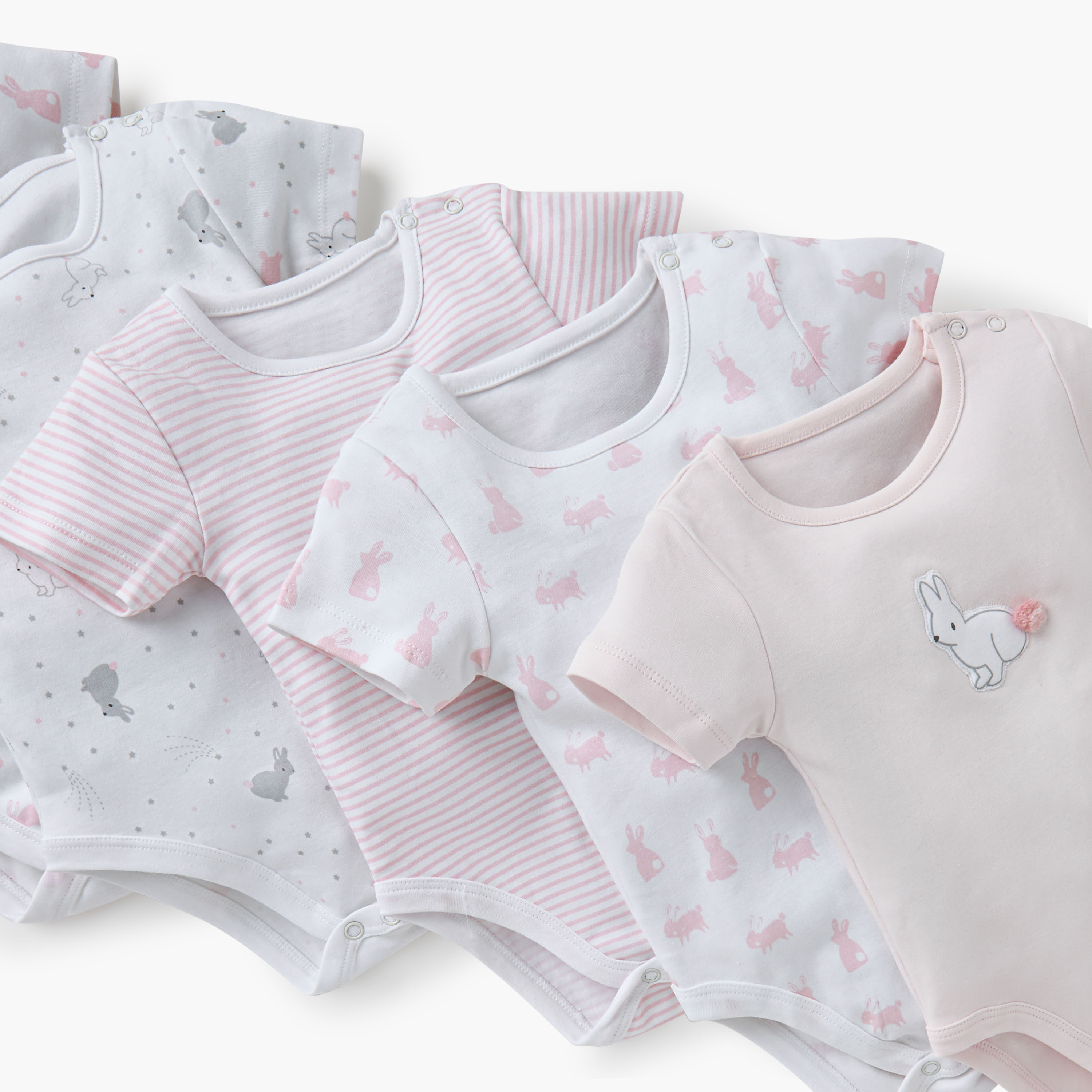 Juniors Bunny Print  Bodysuit with Button Closure - Set of 5-baby-girls-clothing-bodysuits-image-7