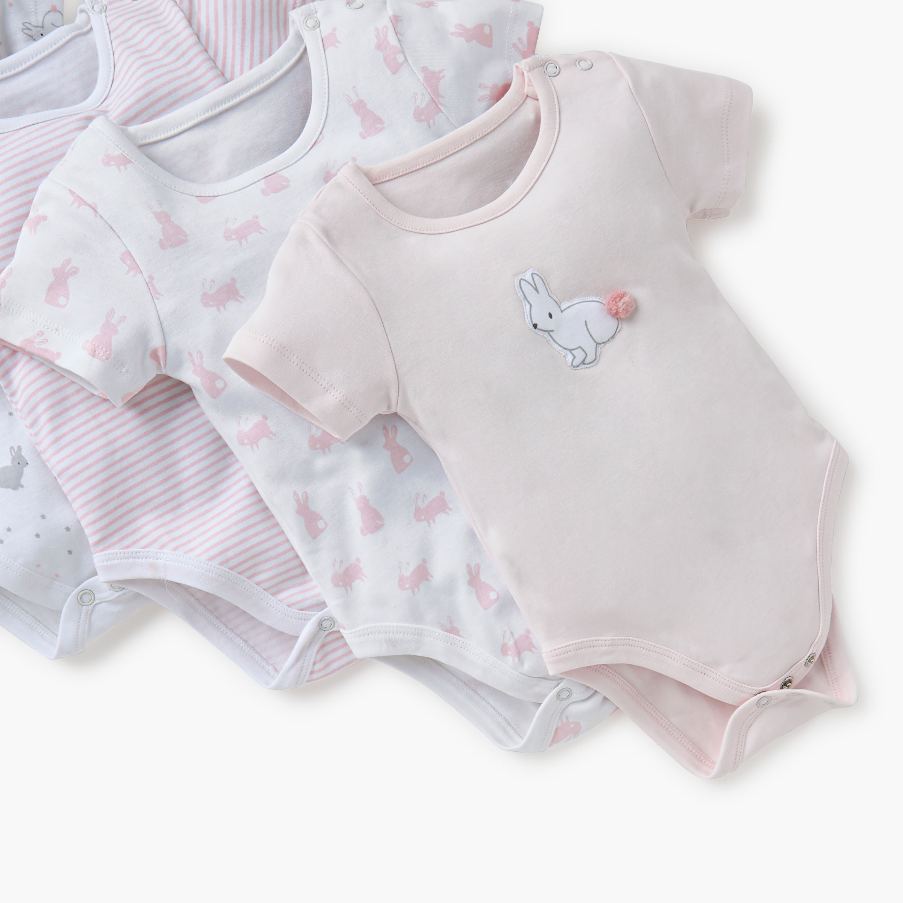 Juniors Bunny Print  Bodysuit with Button Closure - Set of 5-baby-girls-clothing-bodysuits-image-8