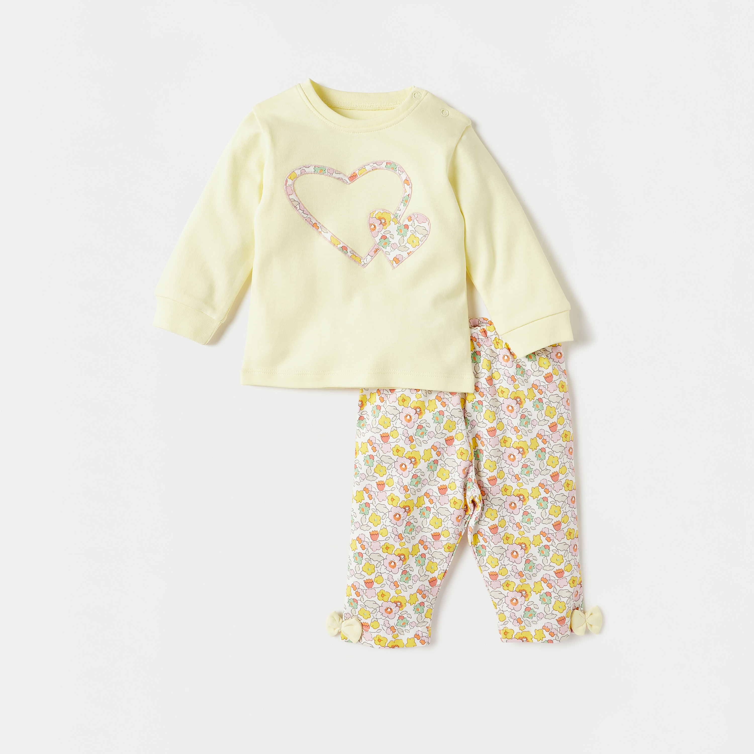 Juniors Floral Print Long Sleeves T-shirt and Elasticated Pyjama Set-baby-girls-clothing-nightwear-pyjamasets-image-1