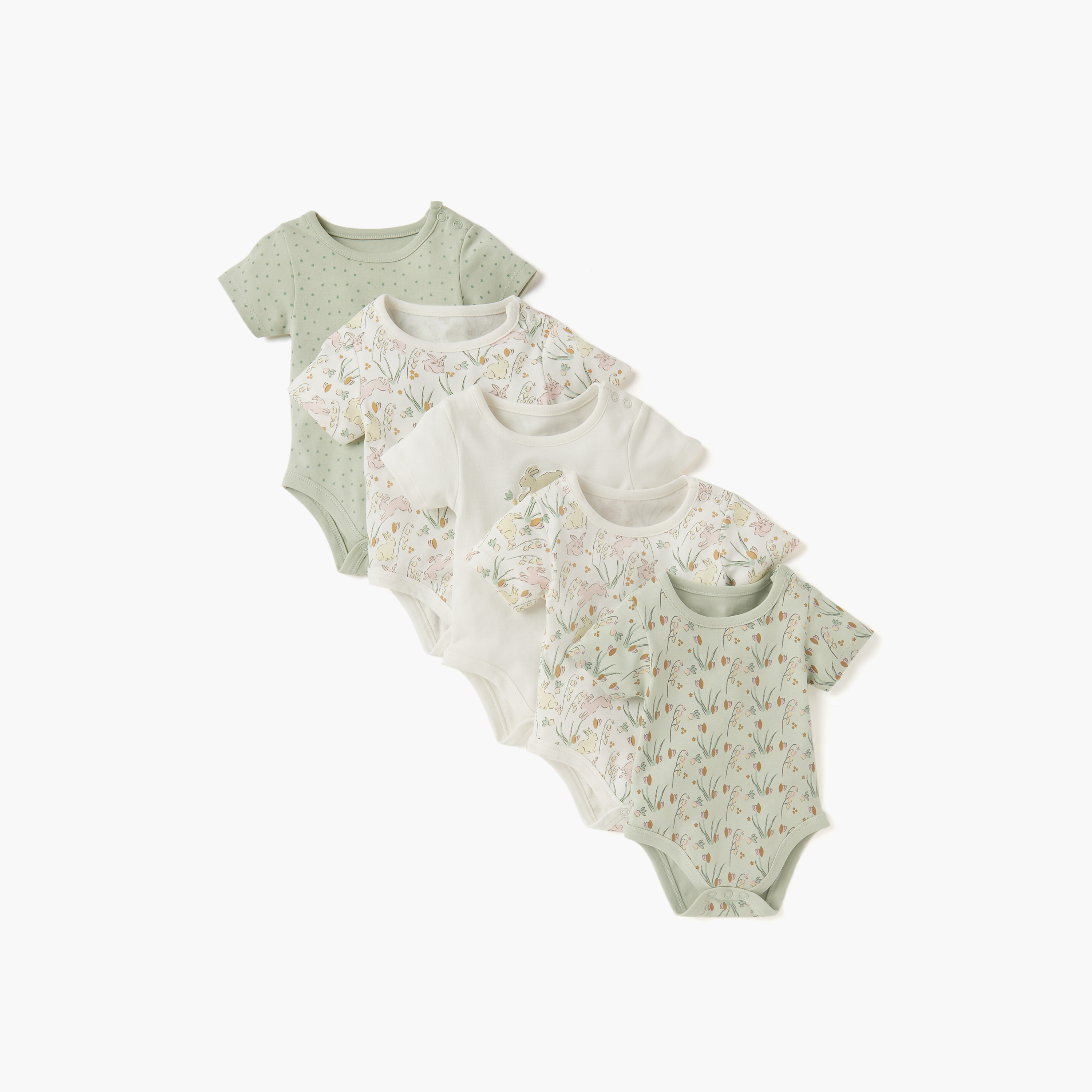 Juniors Printed Bodysuit with Short Sleeves and Button Closure - Set of 5-baby-girls-clothing-bodysuits-image-1