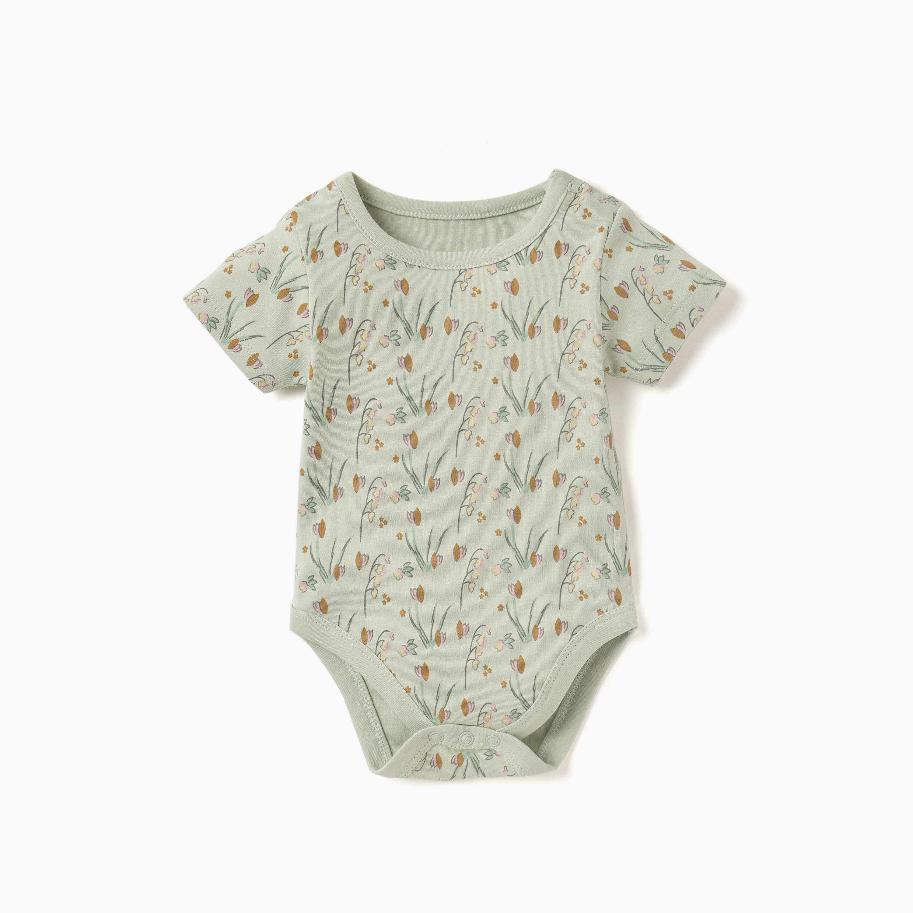Juniors Printed Bodysuit with Short Sleeves and Button Closure - Set of 5-baby-girls-clothing-bodysuits-image-2