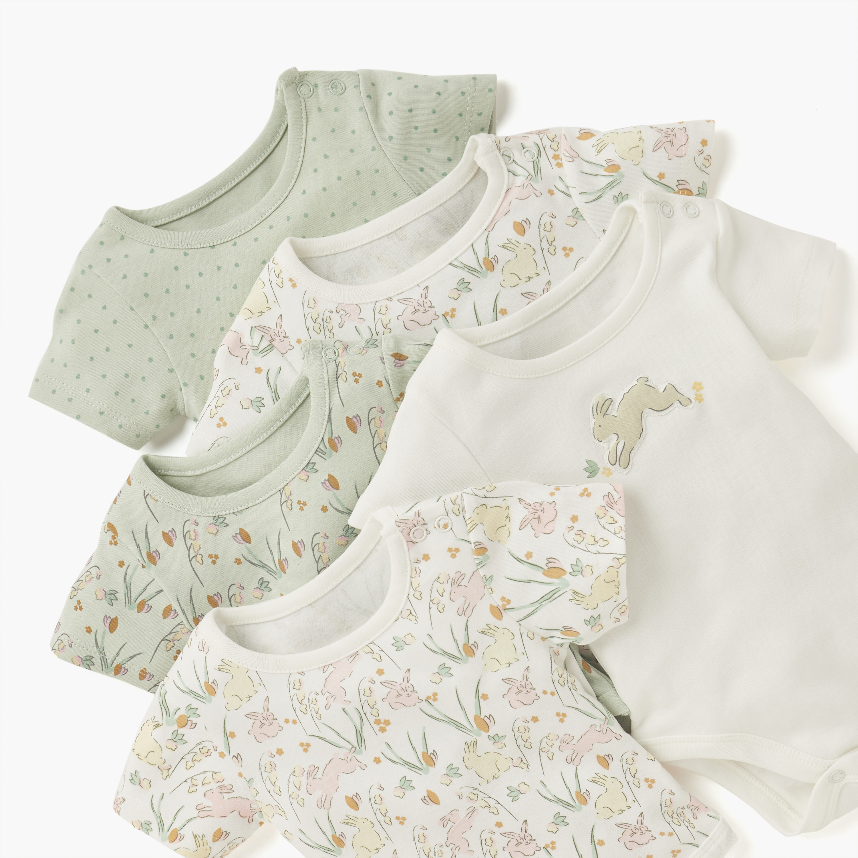 Juniors Printed Bodysuit with Short Sleeves and Button Closure - Set of 5-baby-girls-clothing-bodysuits-image-3