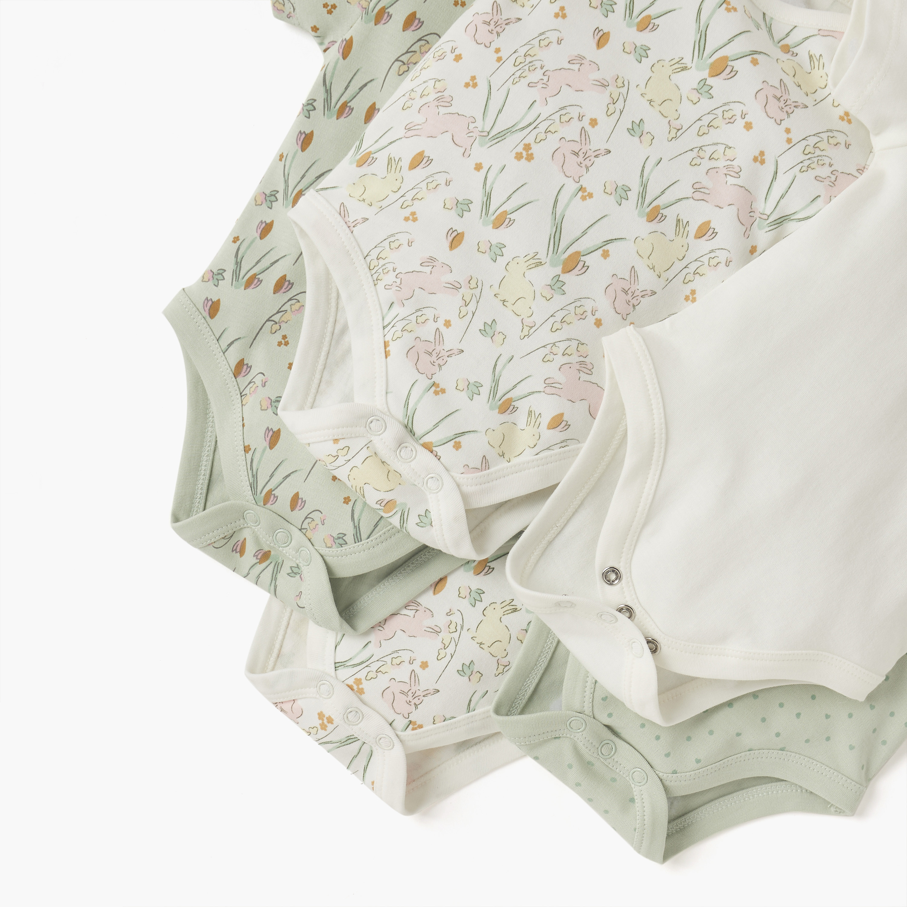 Juniors Printed Bodysuit with Short Sleeves and Button Closure - Set of 5-baby-girls-clothing-bodysuits-image-4