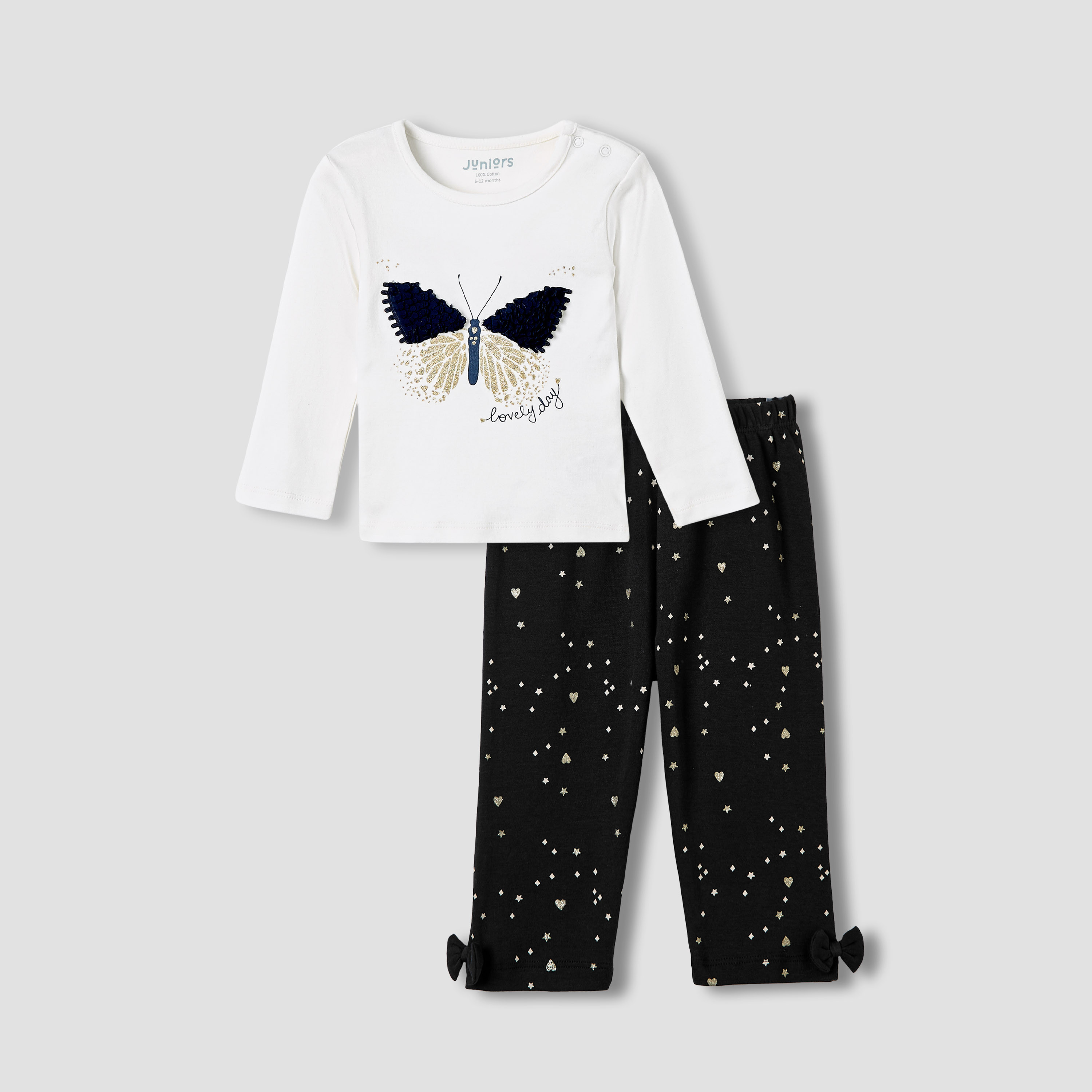 Juniors Pyjama Set with Butterfly Applique - Cotton - Long Sleeves - Round Neck-promo_babyshop_Buy3for89_KWT130126-image-1