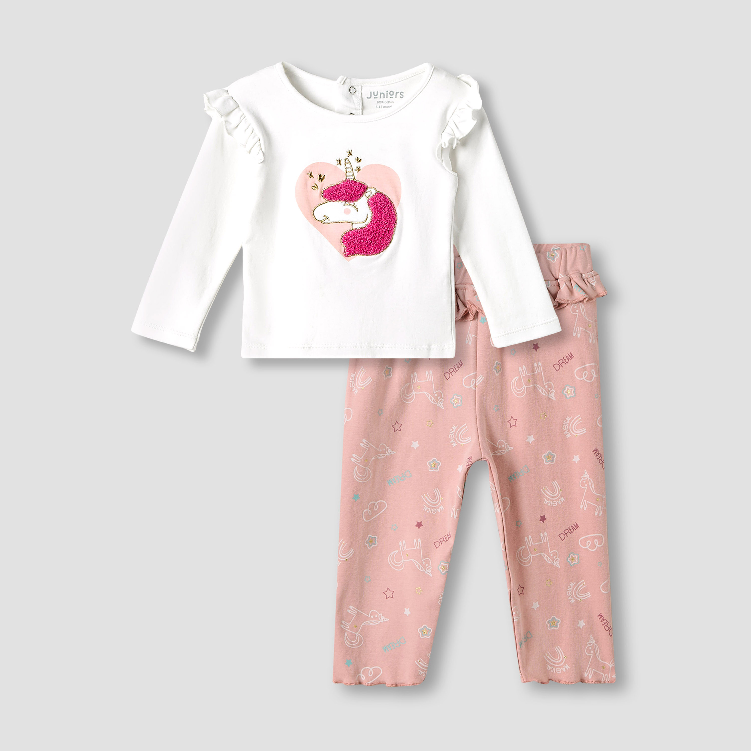 Juniors Lion Print Long Sleeve T-shirt and Pyjama Set-baby-boys-clothing-nightwear-pyjamasets-image-1