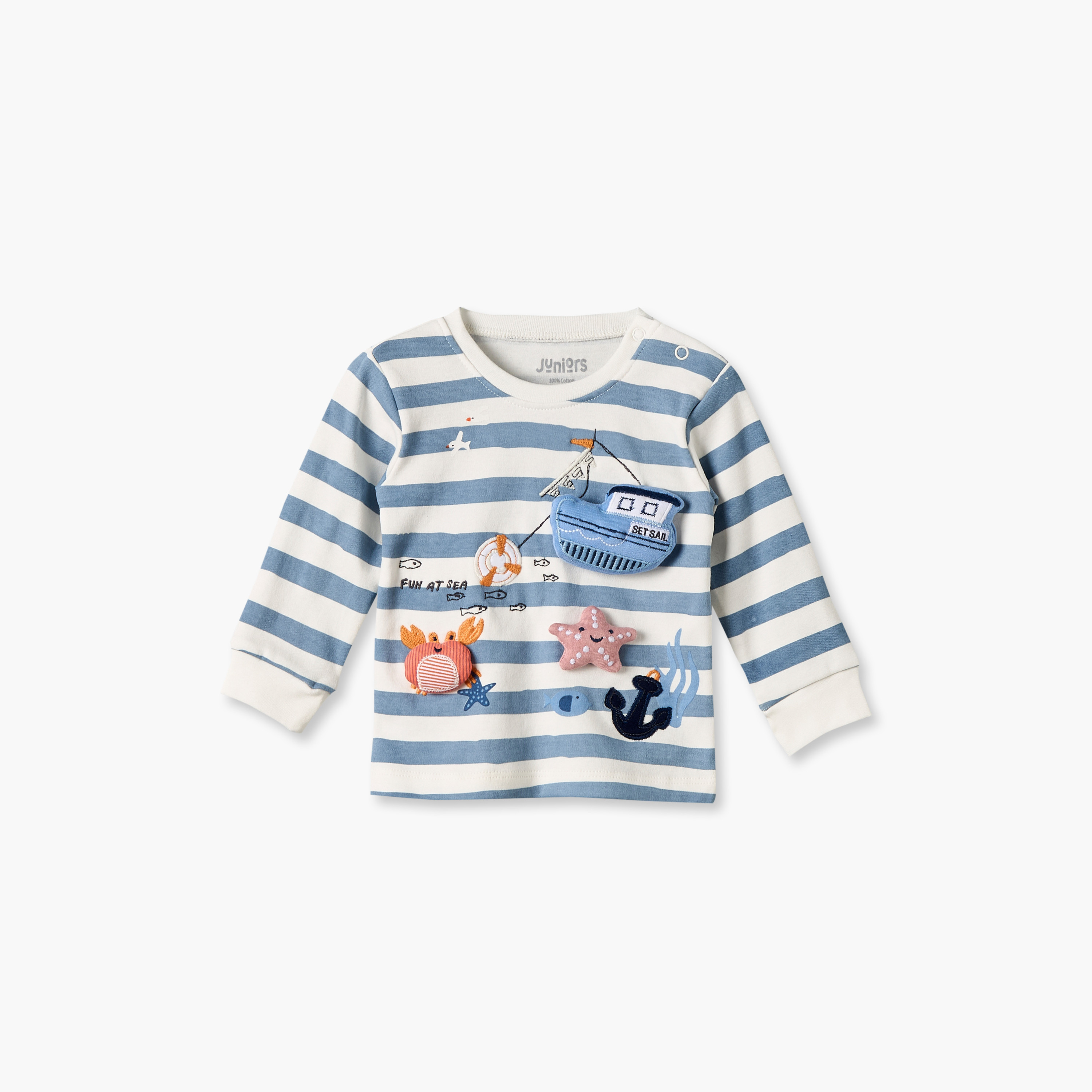 طقم بيجاما قطن بياقة ضيقة وأكمام طويلة بزخارف بحرية من جونيورز-baby-boys-clothing-nightwear-pyjamasets-image-3