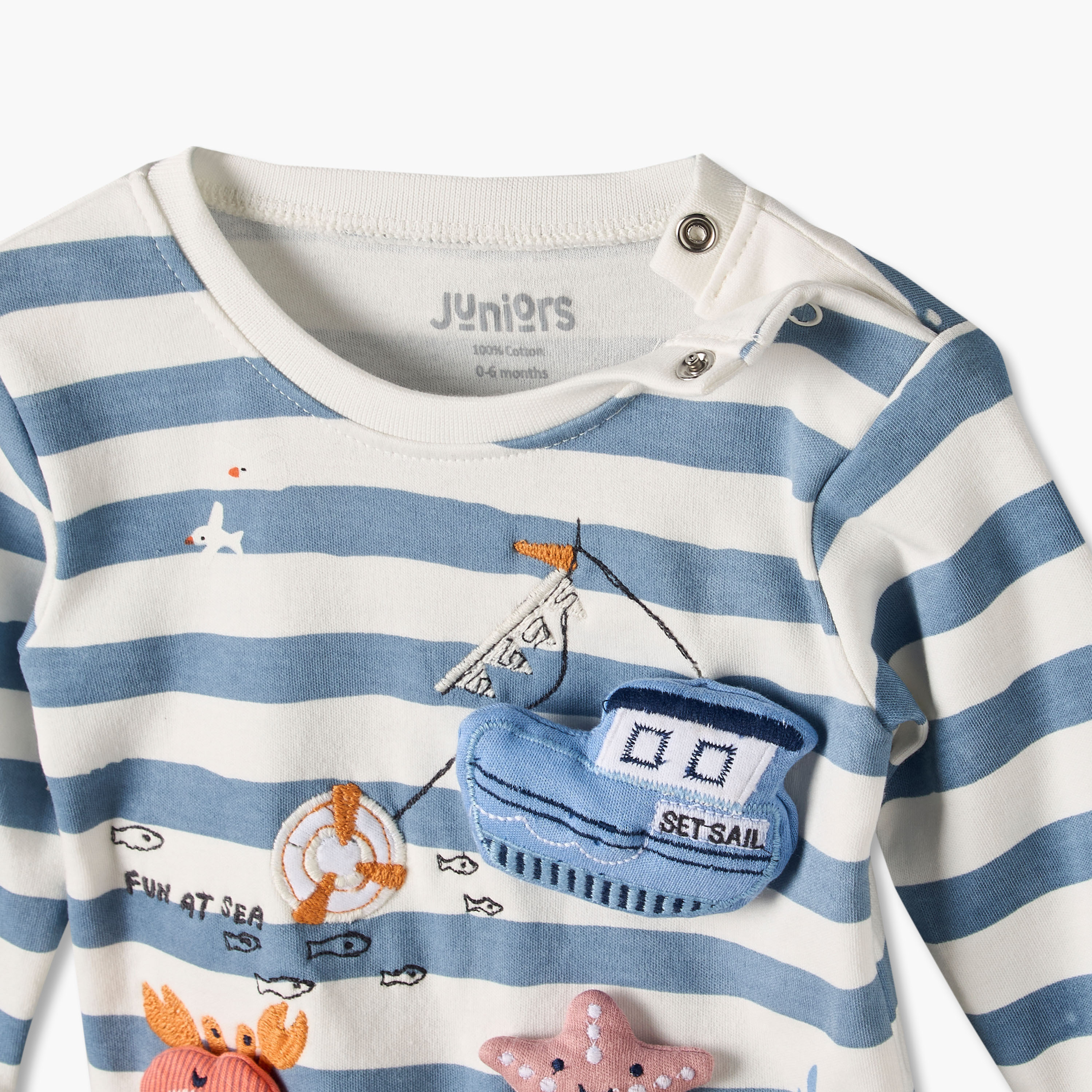 طقم بيجاما قطن بياقة ضيقة وأكمام طويلة بزخارف بحرية من جونيورز-baby-boys-clothing-nightwear-pyjamasets-image-7