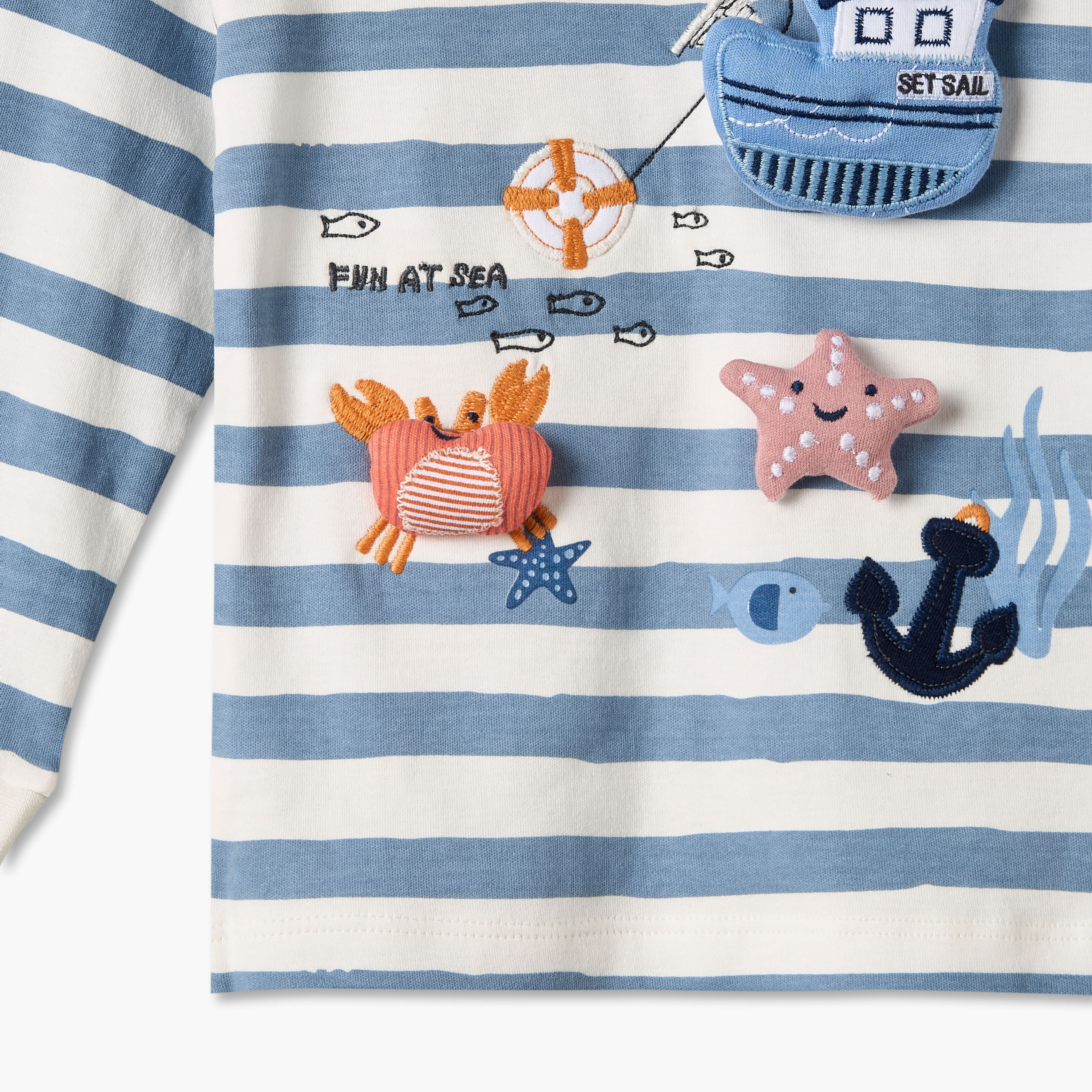طقم بيجاما قطن بياقة ضيقة وأكمام طويلة بزخارف بحرية من جونيورز-baby-boys-clothing-nightwear-pyjamasets-image-8