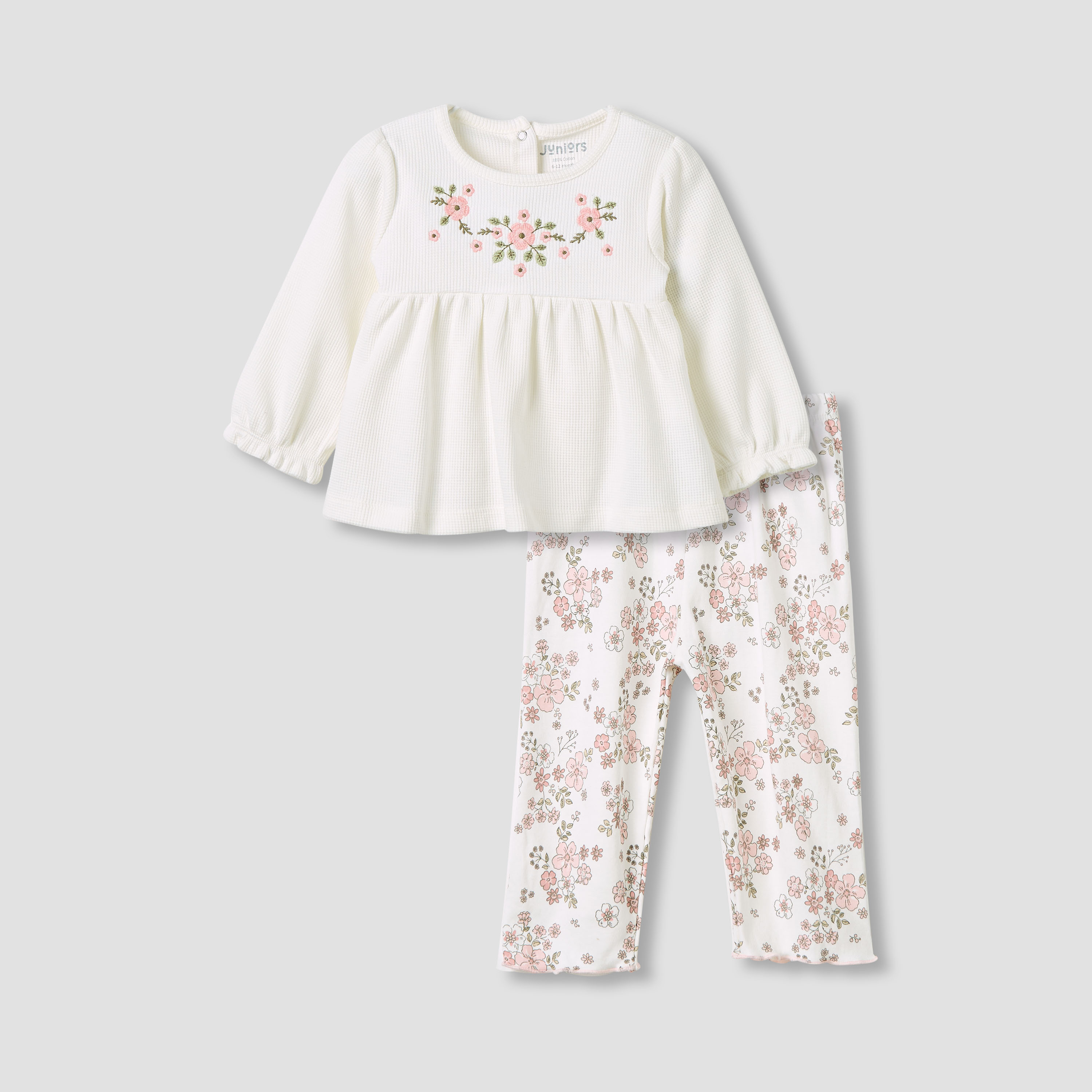 Juniors Pyjama Set with Floral Print - Cotton - Long Sleeves - Round Neck-baby-girls-clothing-nightwear-pyjamasets-image-1
