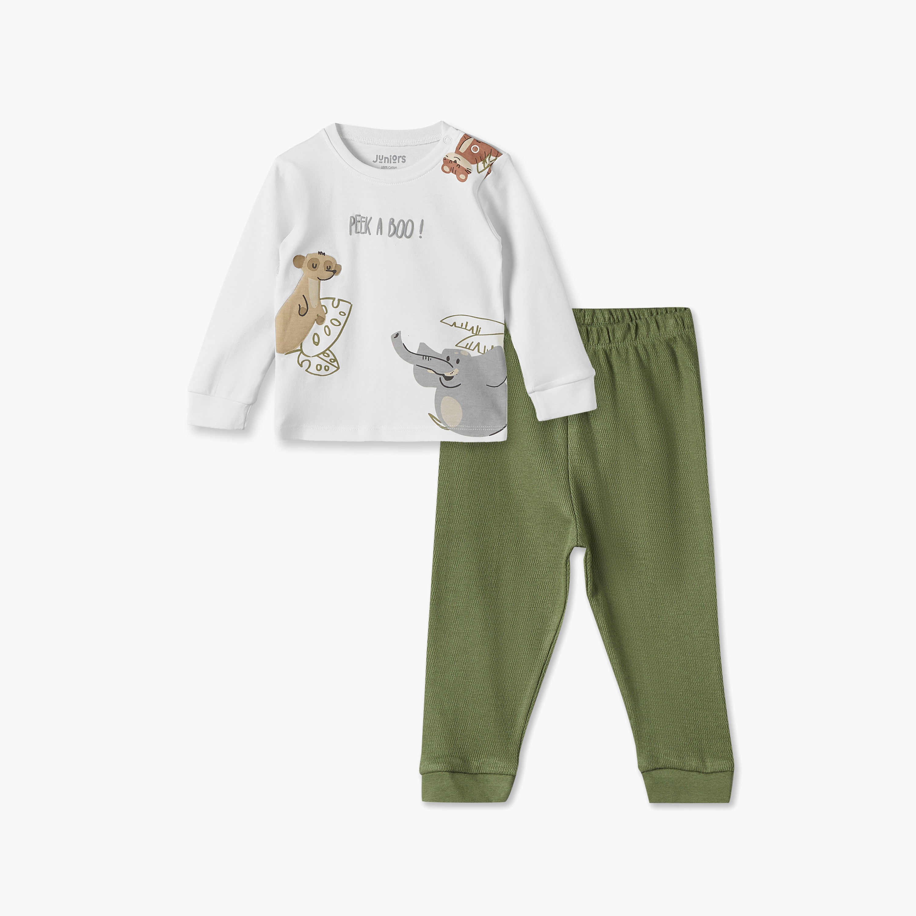Juniors Cotton Round Neck Long Sleeves Pyjama Set with Safari Print-baby-boys-clothing-nightwear-pyjamasets-image-1