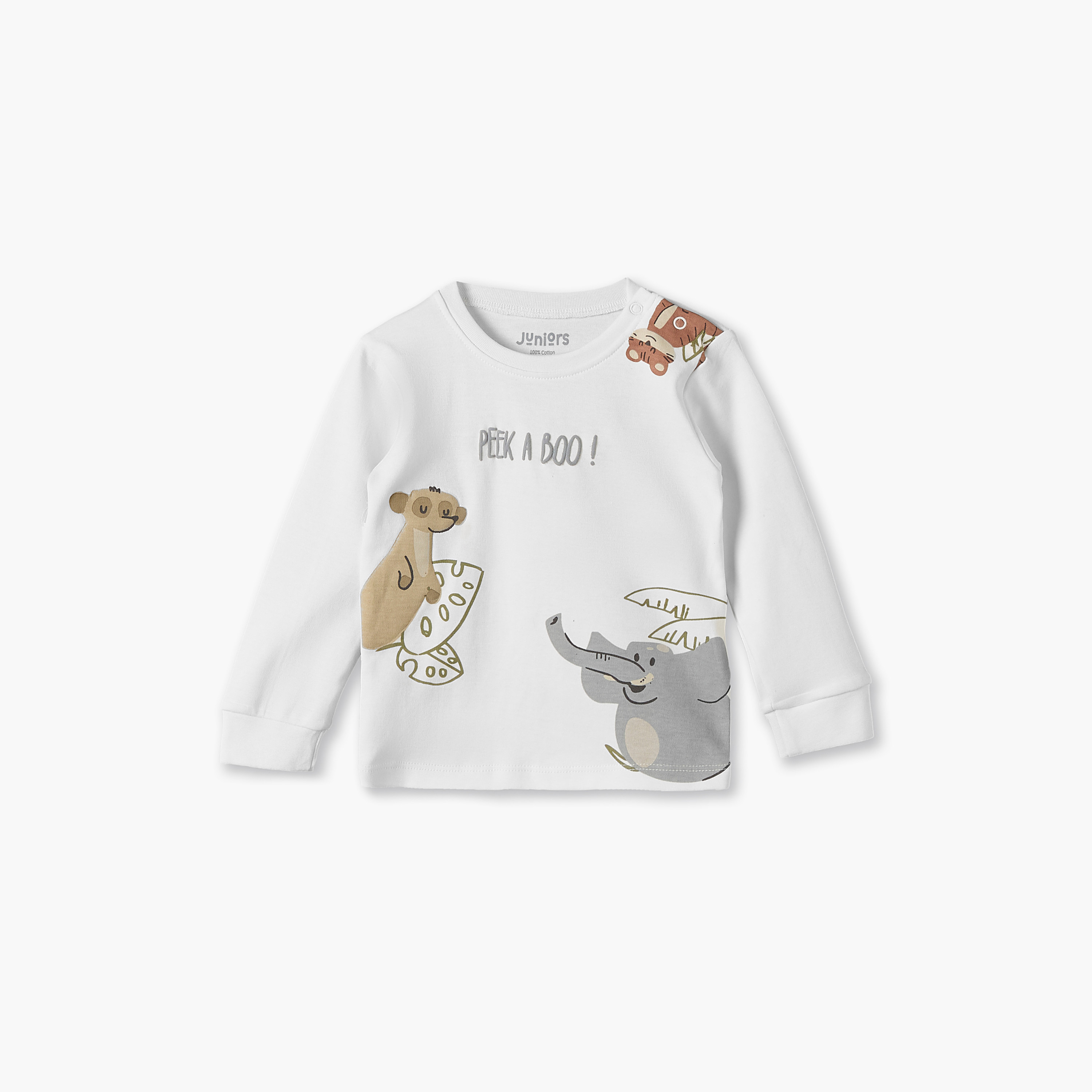 Juniors Cotton Round Neck Long Sleeves Pyjama Set with Safari Print-baby-boys-clothing-nightwear-pyjamasets-image-2