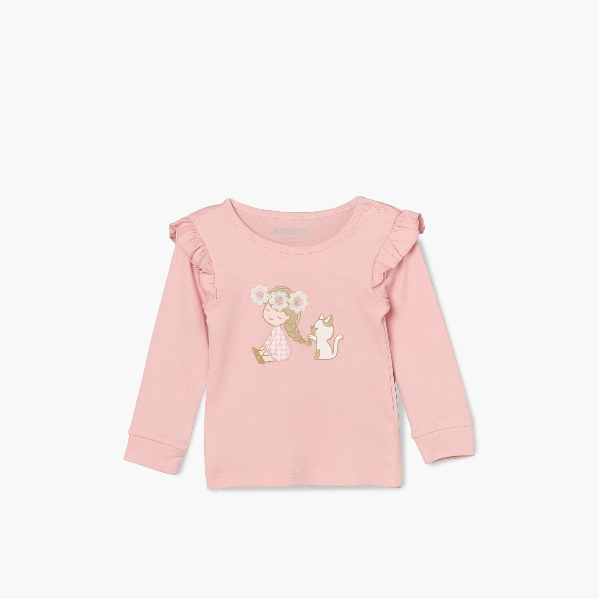 طقم بيجاما قطن برقبة ضيقة وأكمام طويلة وتطريزات من جونيورز-baby-girls-clothing-nightwear-pyjamasets-image-2
