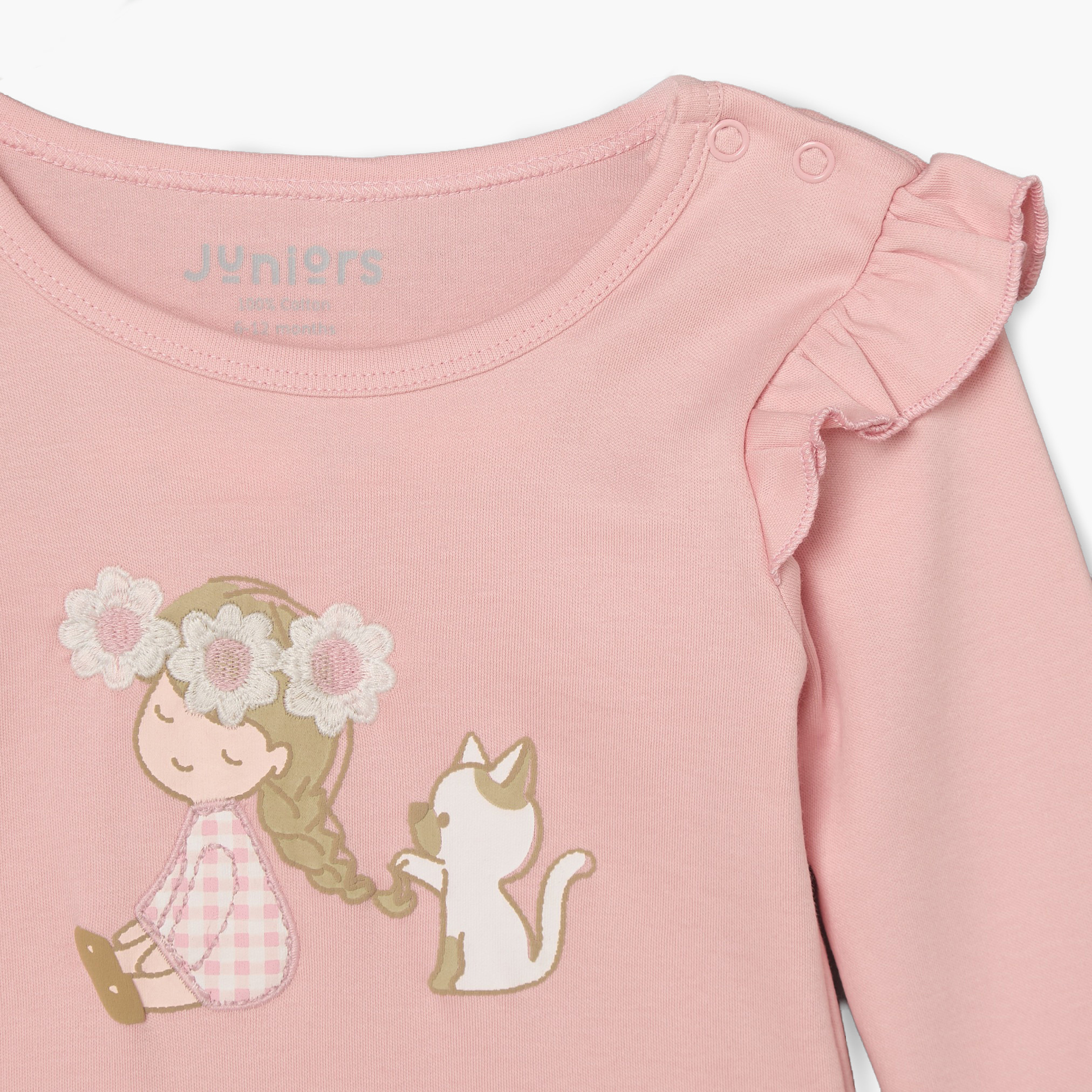 طقم بيجاما قطن برقبة ضيقة وأكمام طويلة وتطريزات من جونيورز-baby-girls-clothing-nightwear-pyjamasets-image-5