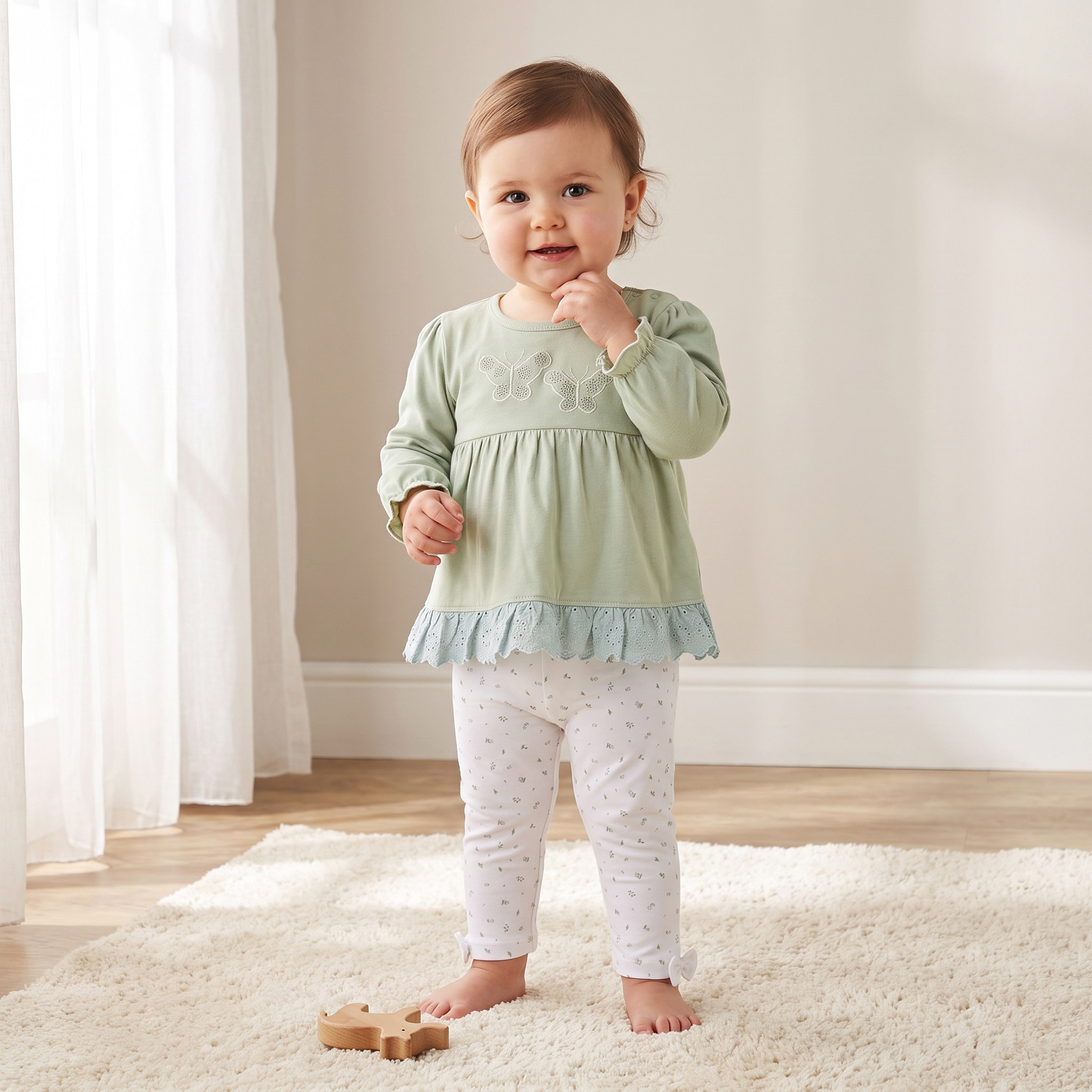 طقم بيجاما قطن برقبة ضيقة وأكمام طويلة وتطريز فراشات من جونيورز-baby-girls-clothing-nightwear-pyjamasets-image-1