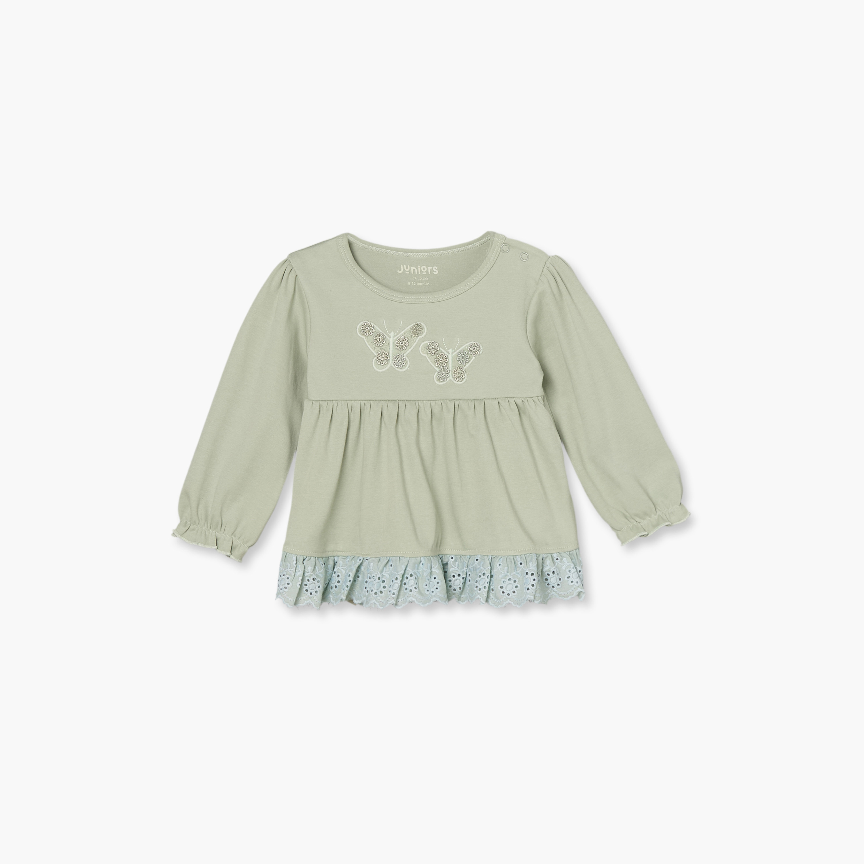 طقم بيجاما قطن برقبة ضيقة وأكمام طويلة وتطريز فراشات من جونيورز-baby-girls-clothing-nightwear-pyjamasets-image-3