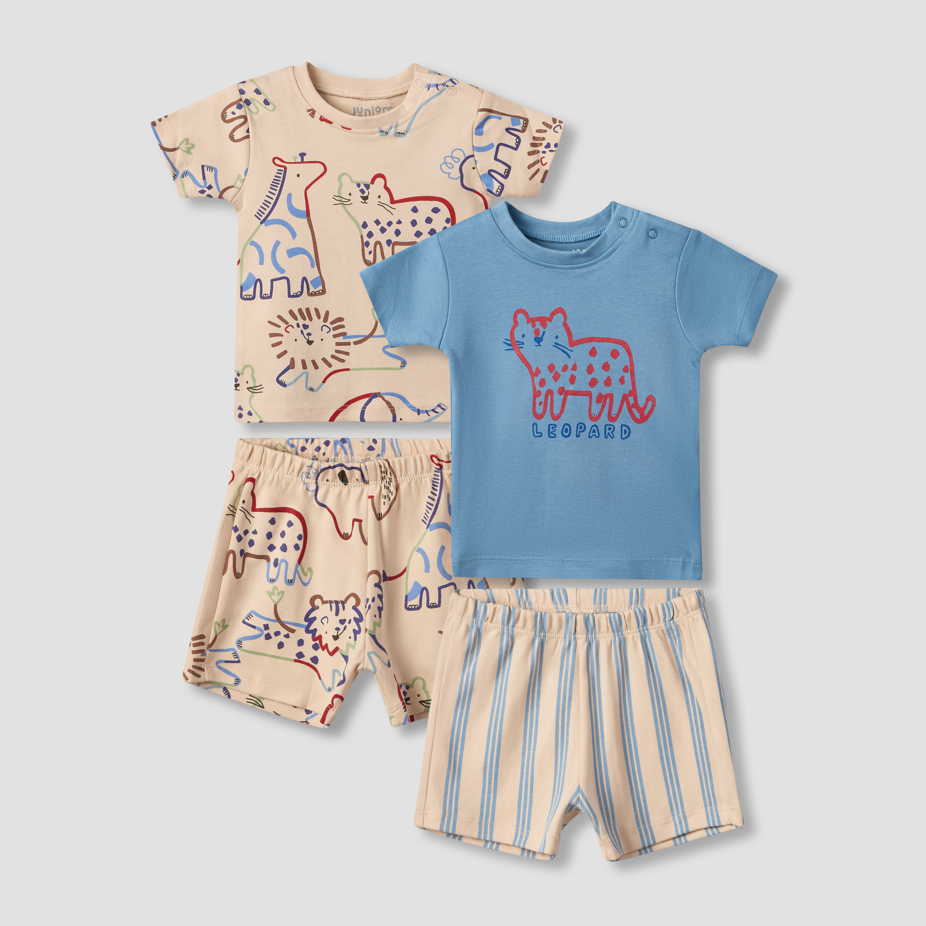 Pack of 2 Juniors Crew Neck Short Sleeves T-shirt and Shorts Set with Safari Print-baby-boys-clothing-setsandcoords-image-1