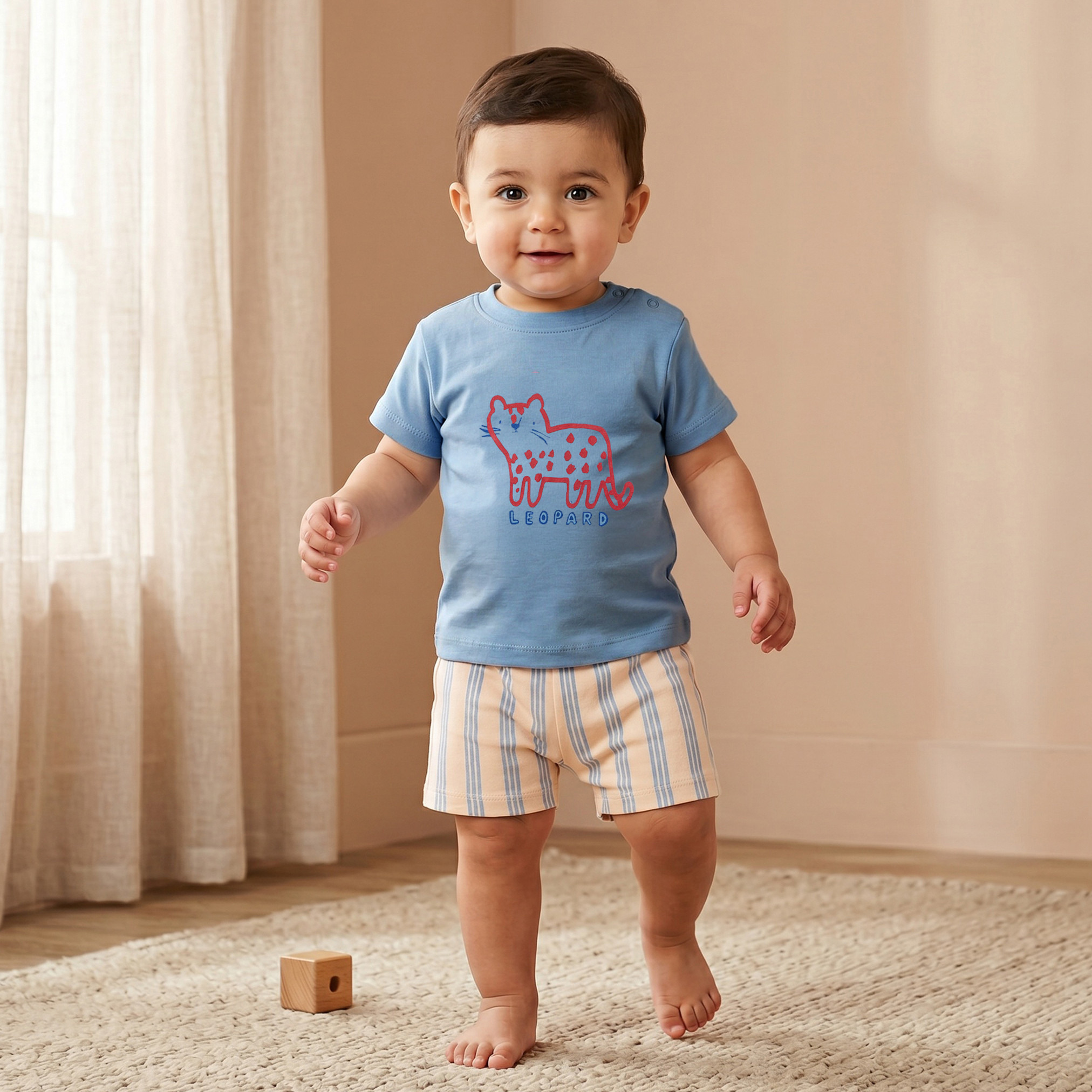 Pack of 2 Juniors Crew Neck Short Sleeves T-shirt and Shorts Set with Safari Print-baby-boys-clothing-setsandcoords-image-2