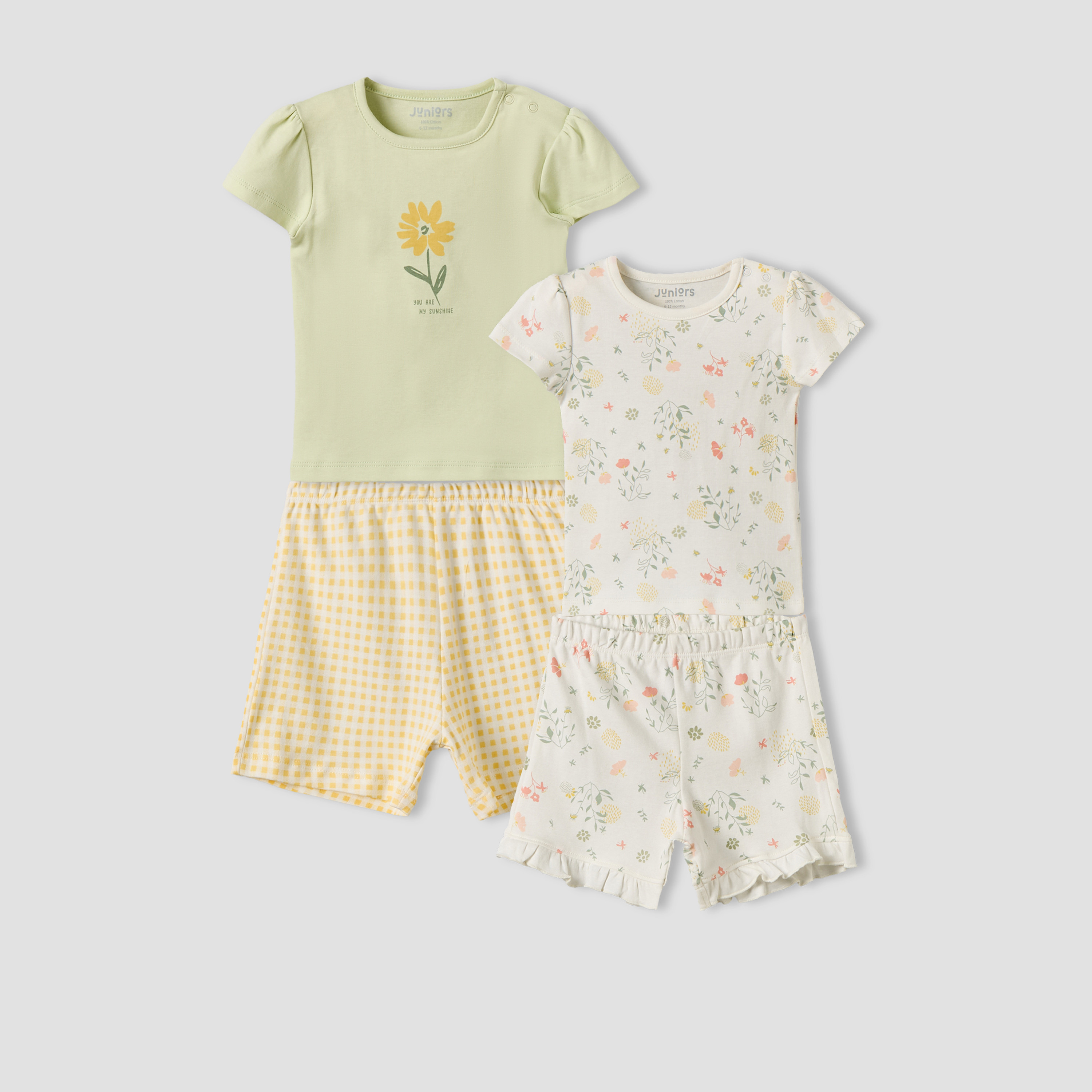 Pack of 2 Juniors Crew Neck Short Sleeves T-shirt and Shorts Set with Snap Button Closure-baby-girls-clothing-setsandcoords-image-1