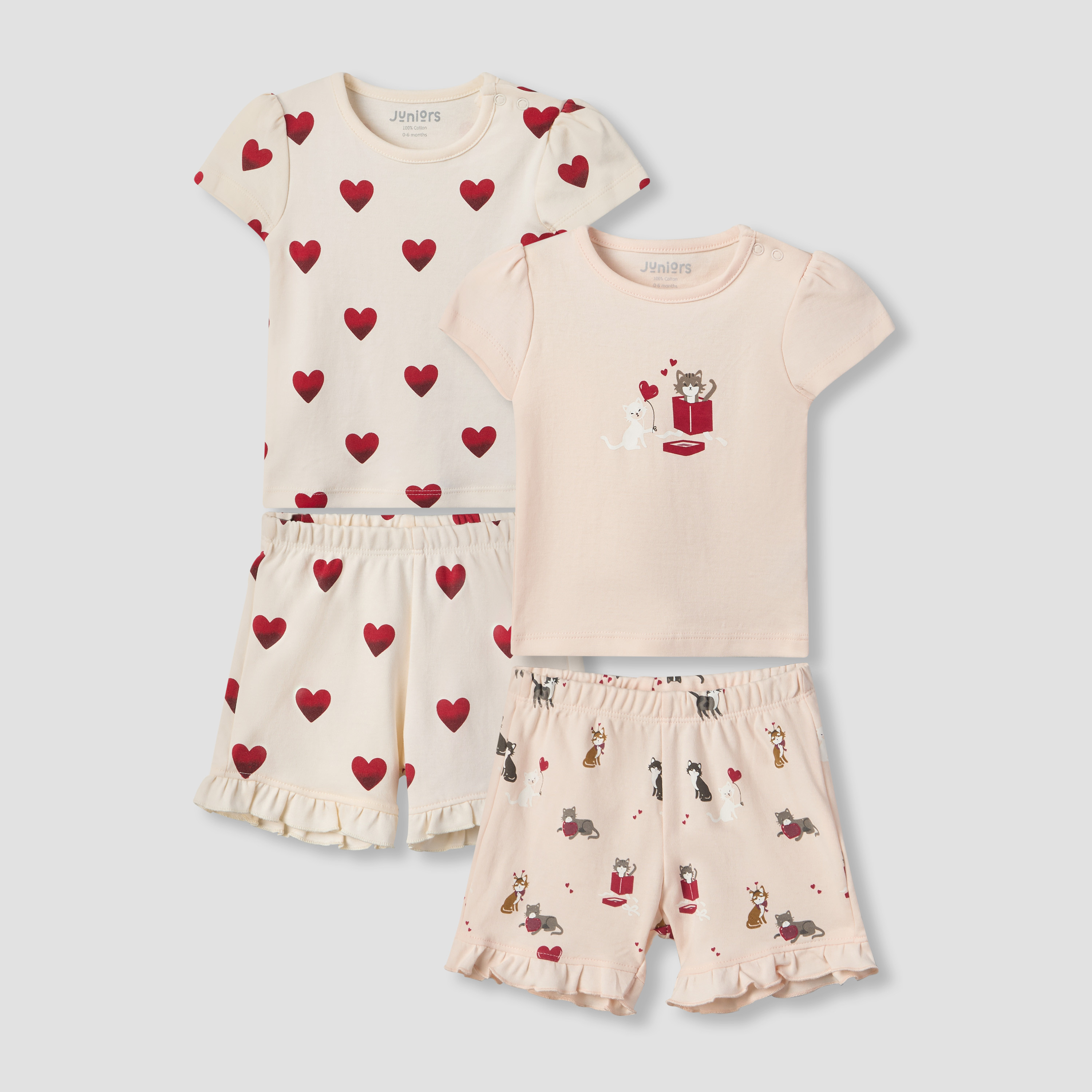 Pack of 2 Juniors Crew Neck Short Sleeves T-shirt and Shorts Set with Assorted Print-baby-girls-clothing-setsandcoords-image-2