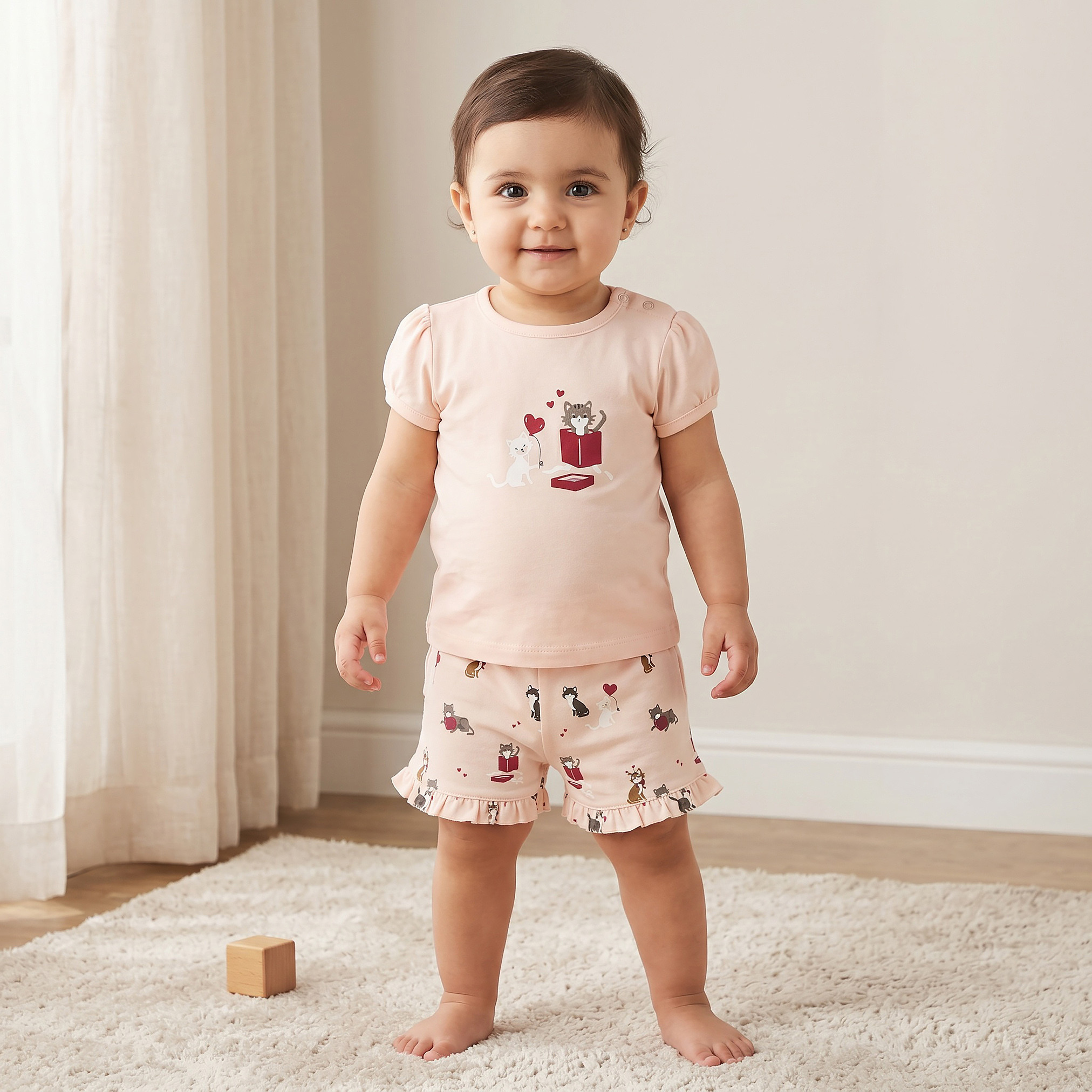 Pack of 2 Juniors Crew Neck Short Sleeves T-shirt and Shorts Set with Assorted Print-baby-girls-clothing-setsandcoords-image-1