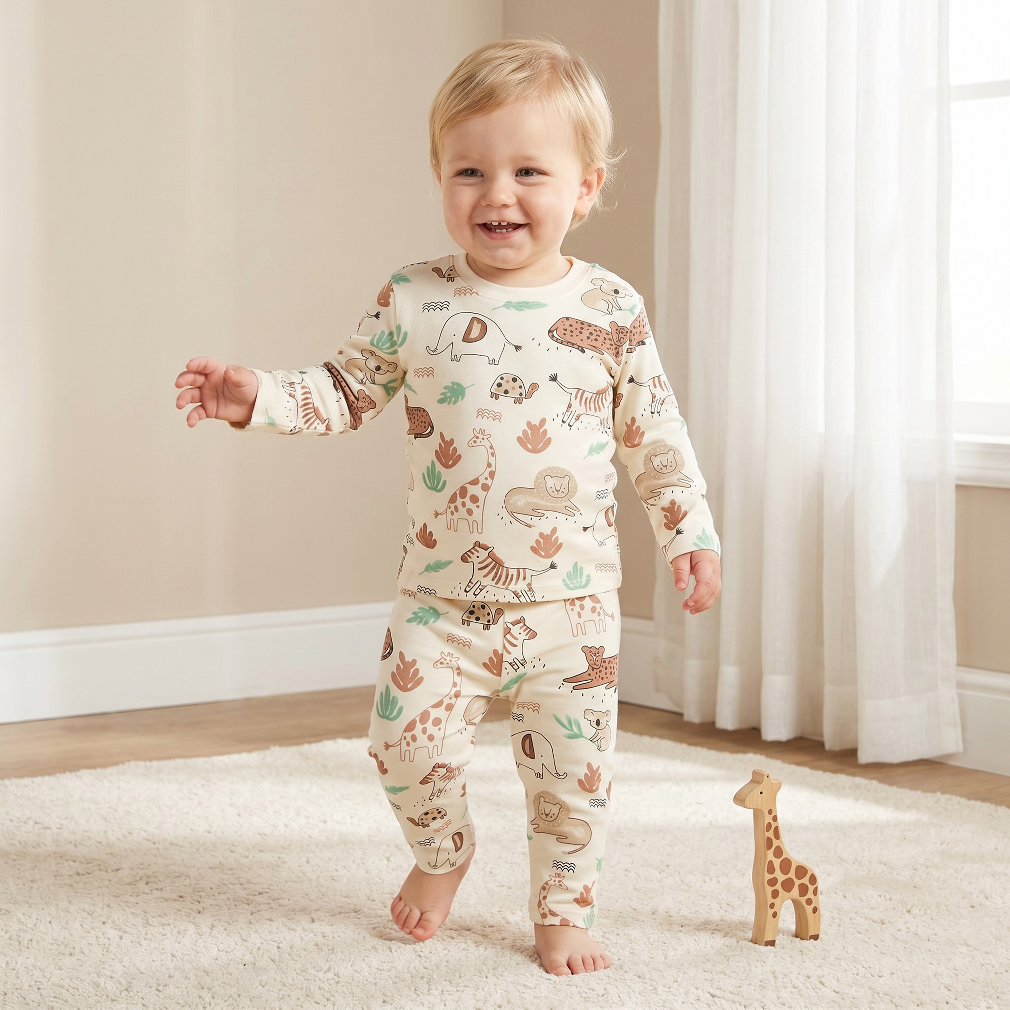 Juniors Cotton Round Neck Long Sleeves Pyjama Set with Safari Print-baby-boys-clothing-nightwear-pyjamasets-image-1