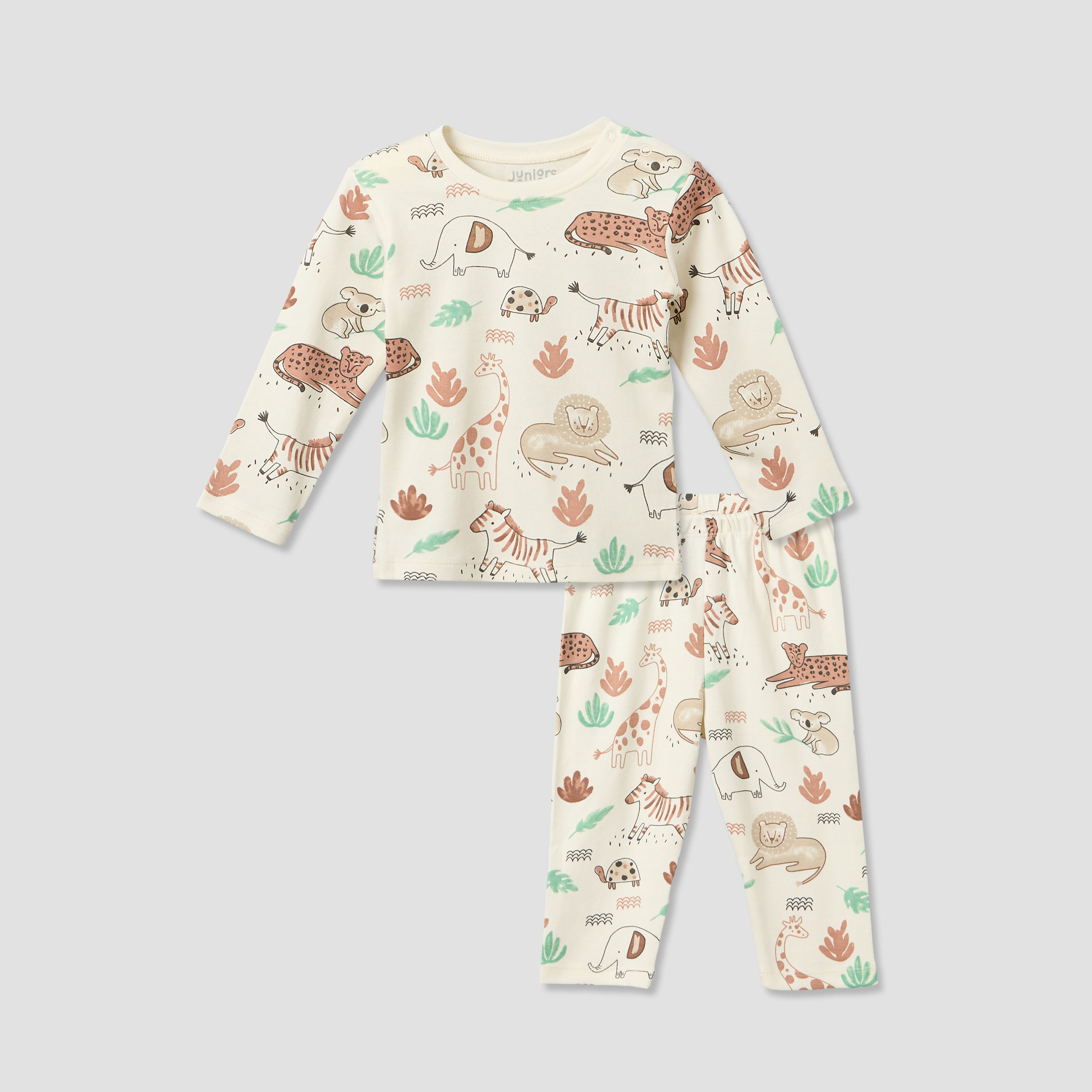 Juniors Cotton Round Neck Long Sleeves Pyjama Set with Safari Print-baby-boys-clothing-nightwear-pyjamasets-image-2