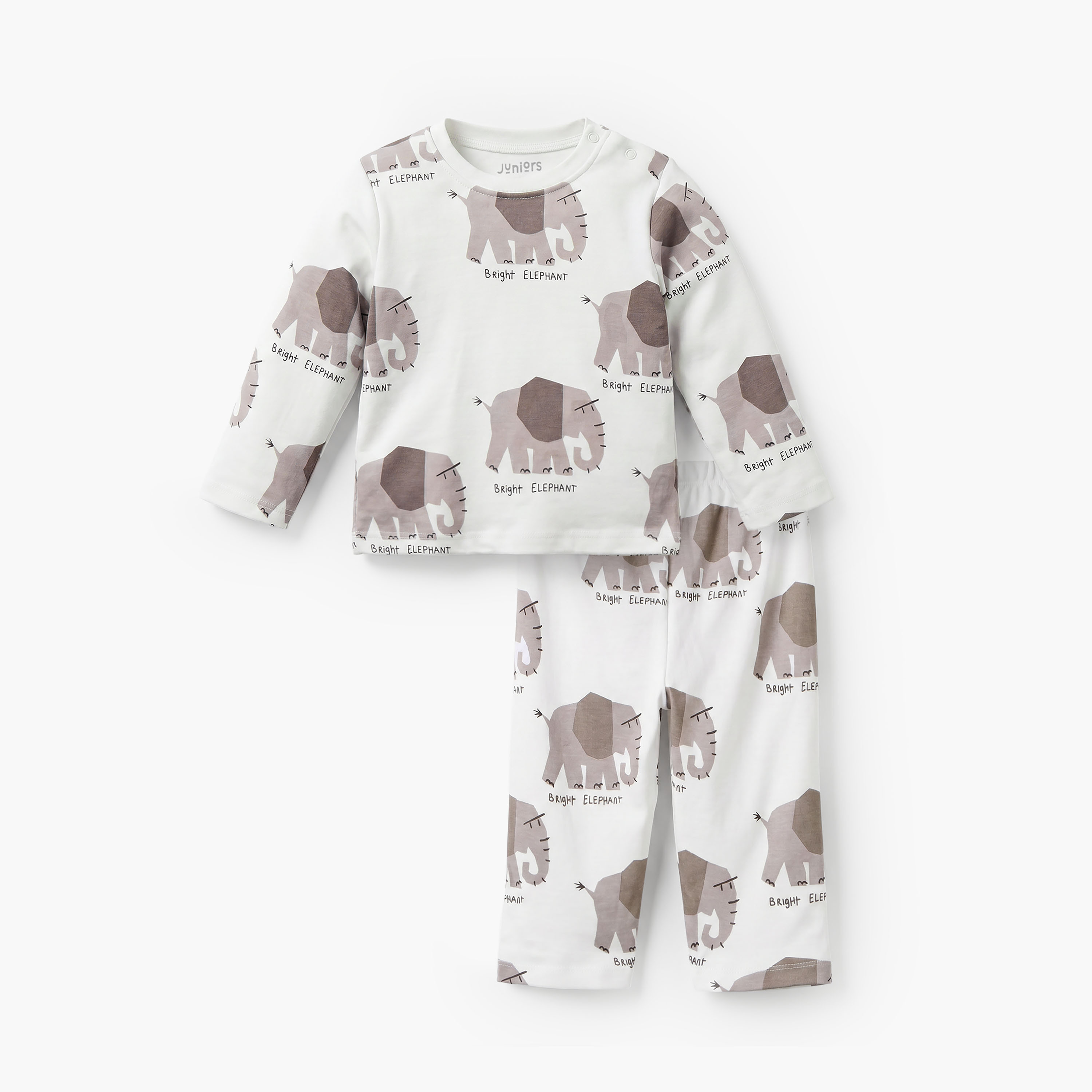 Juniors Cotton Crew Neck Long Sleeves Pyjama Set with Elephant Print-baby-boys-clothing-nightwear-pyjamasets-image-2