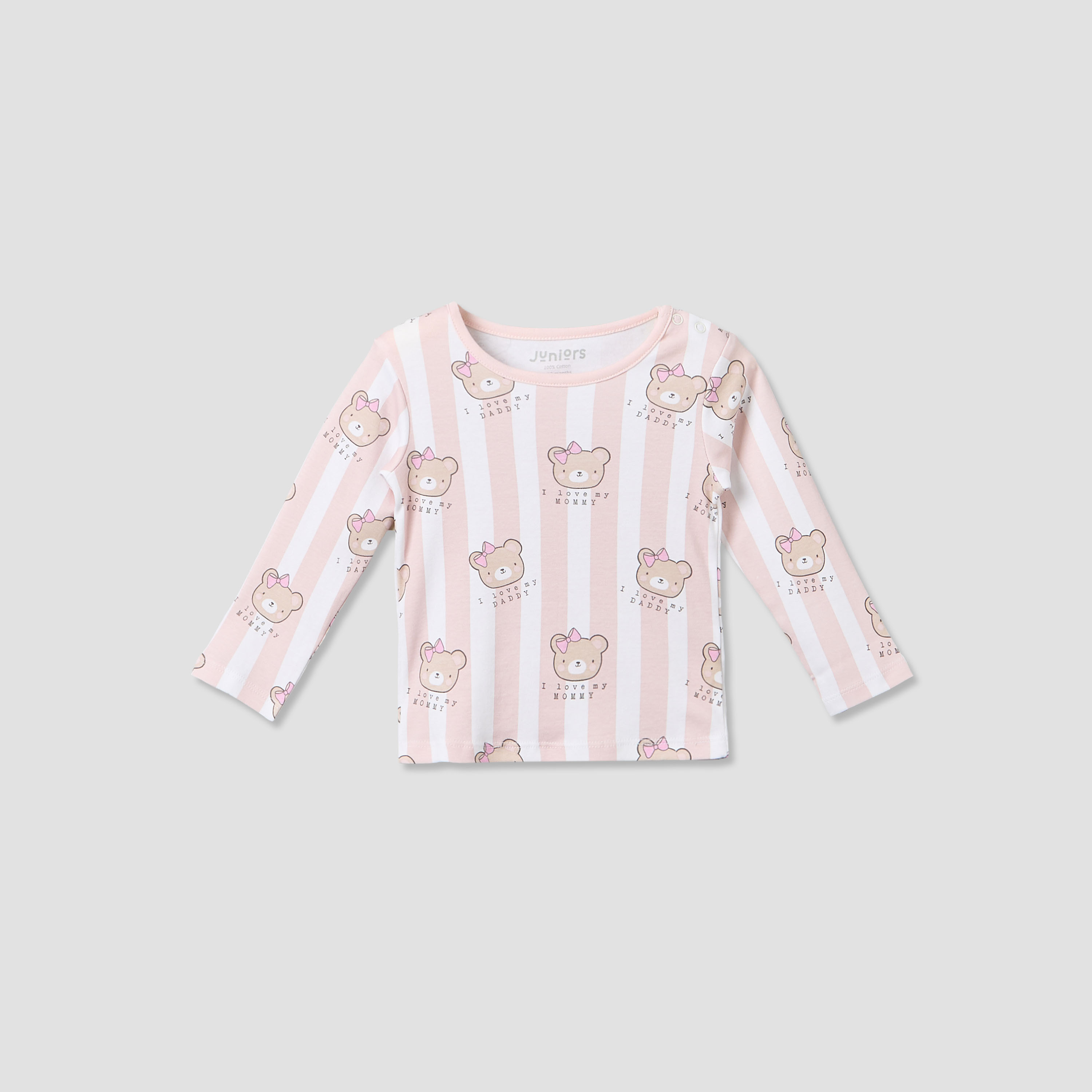 Juniors Cotton Crew Neck Long Sleeves Pyjama Set with Bear Print-baby-girls-clothing-nightwear-pyjamasets-image-2