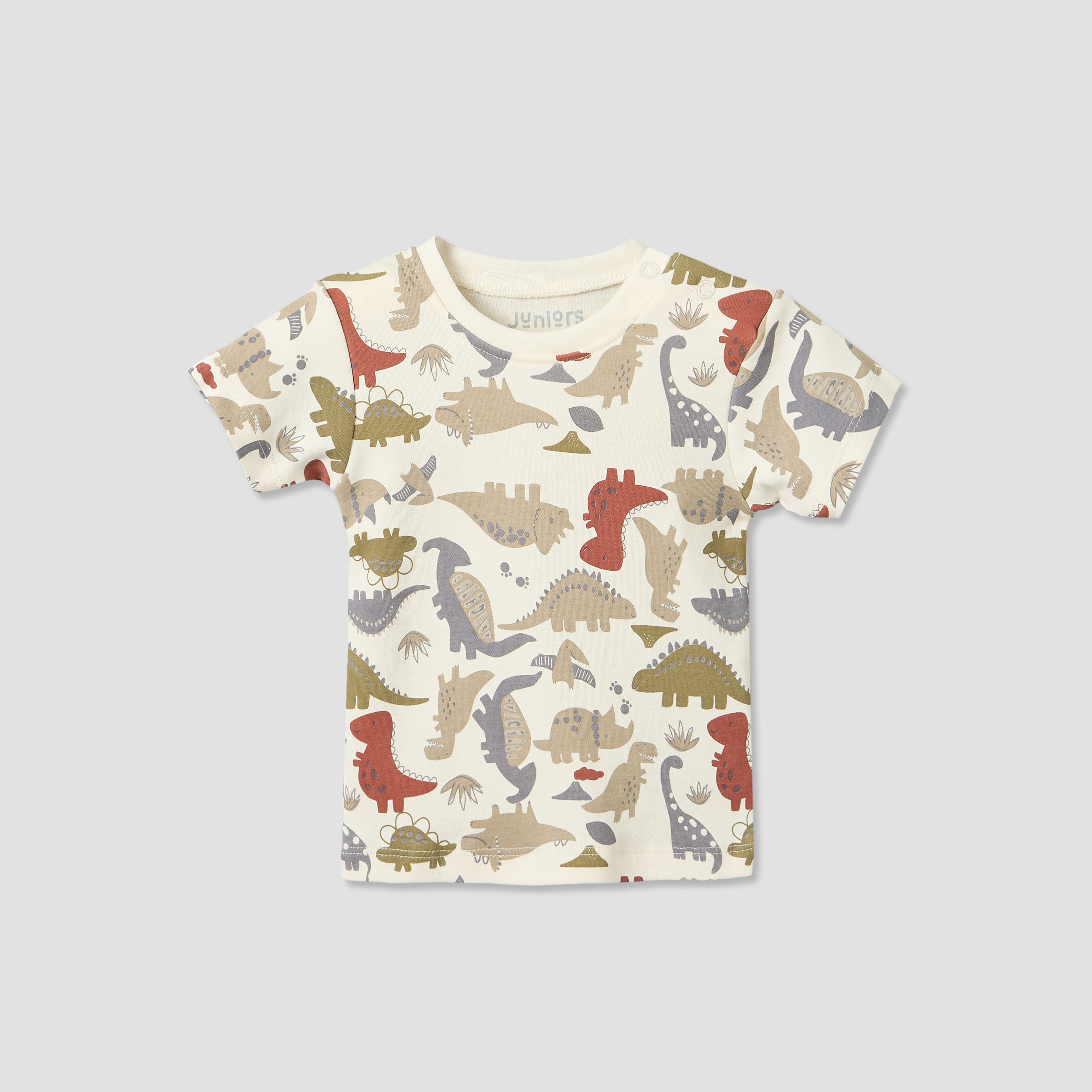 Pack of 2 Juniors Round Neck Short Sleeves T-shirt and Shorts Set with Dinosaur Print-baby-boys-clothing-setsandcoords-image-3
