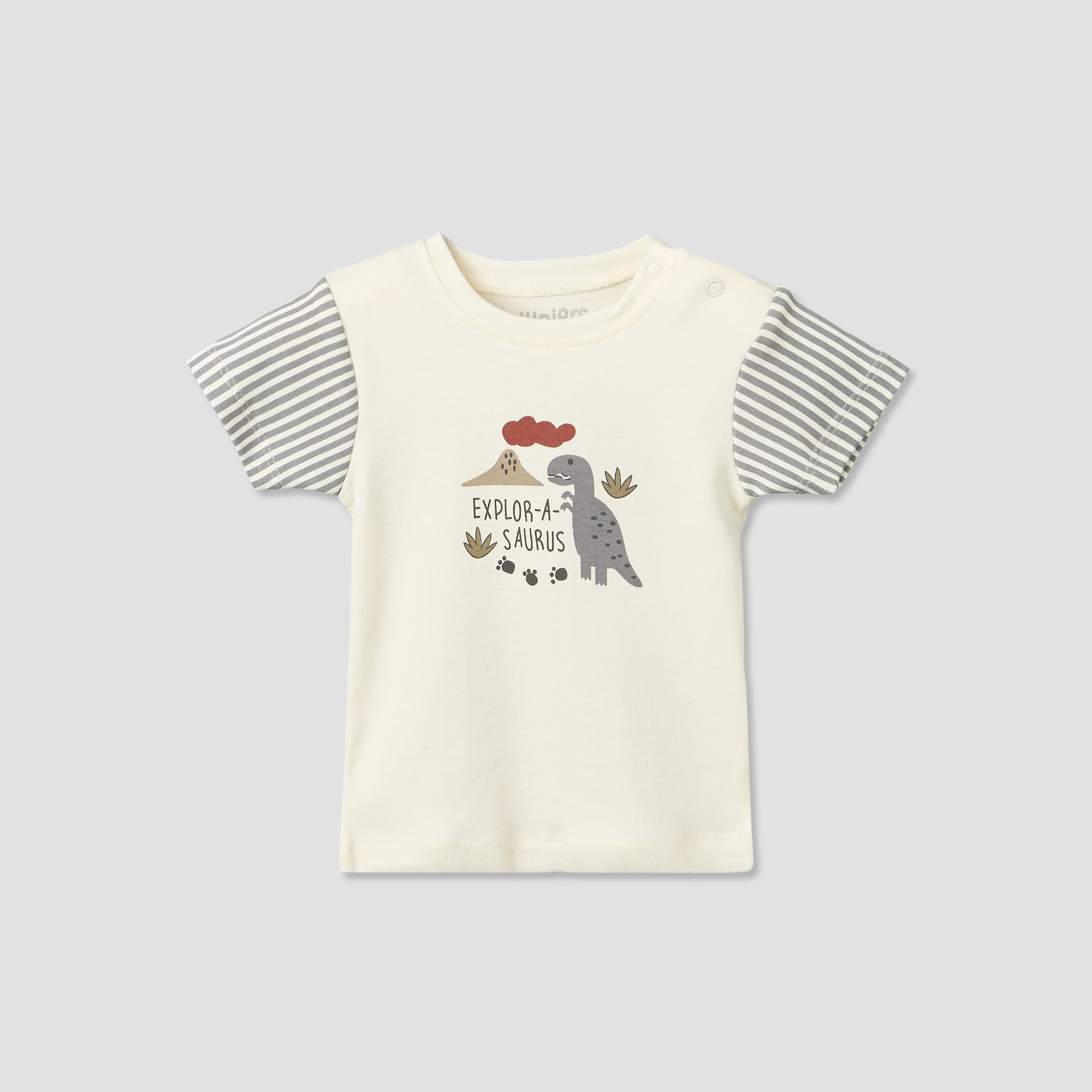 Pack of 2 Juniors Round Neck Short Sleeves T-shirt and Shorts Set with Dinosaur Print-baby-boys-clothing-setsandcoords-image-5