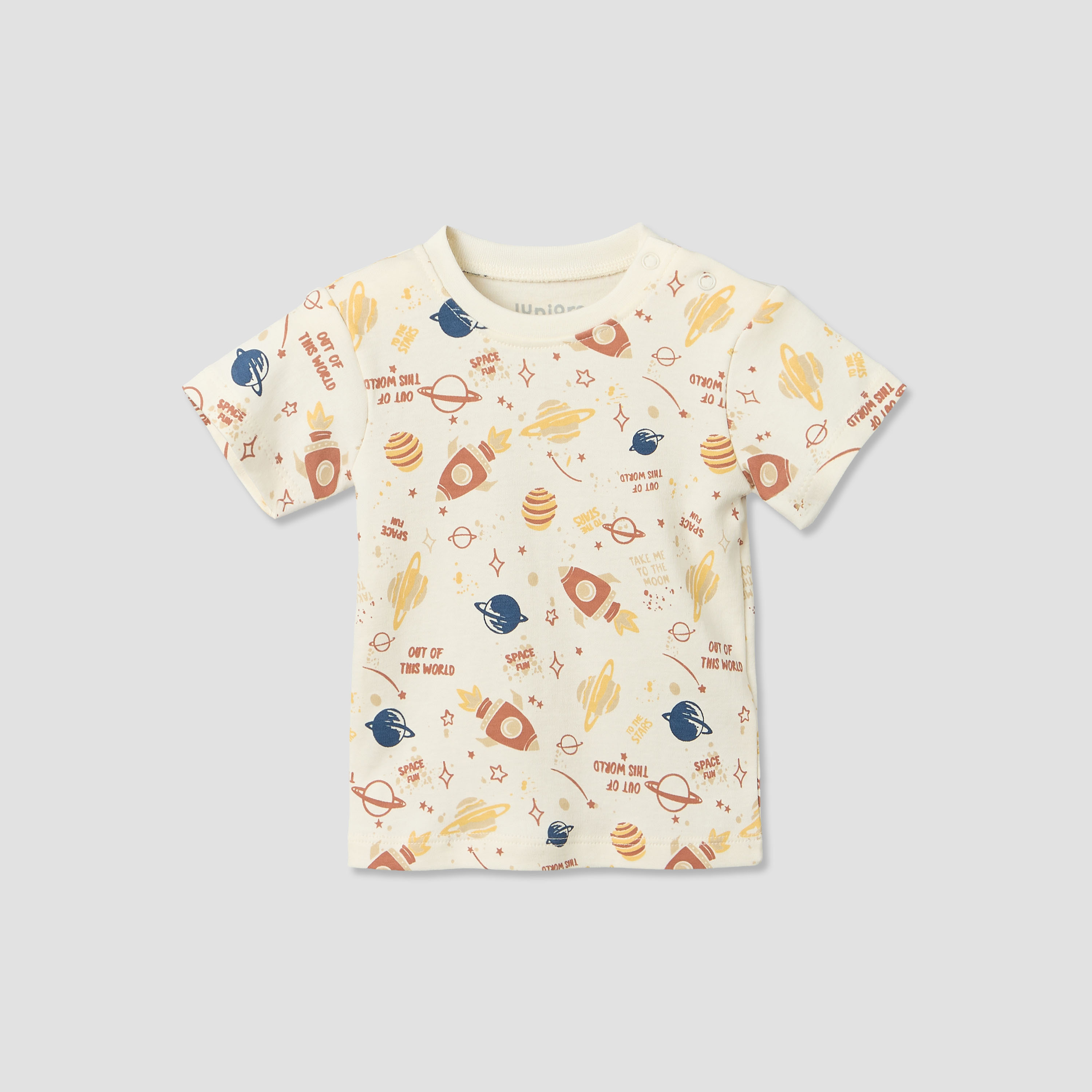 Pack of 2 Juniors Round Neck Short Sleeves T-shirt and Shorts Set with Space Print-baby-boys-clothing-setsandcoords-image-5