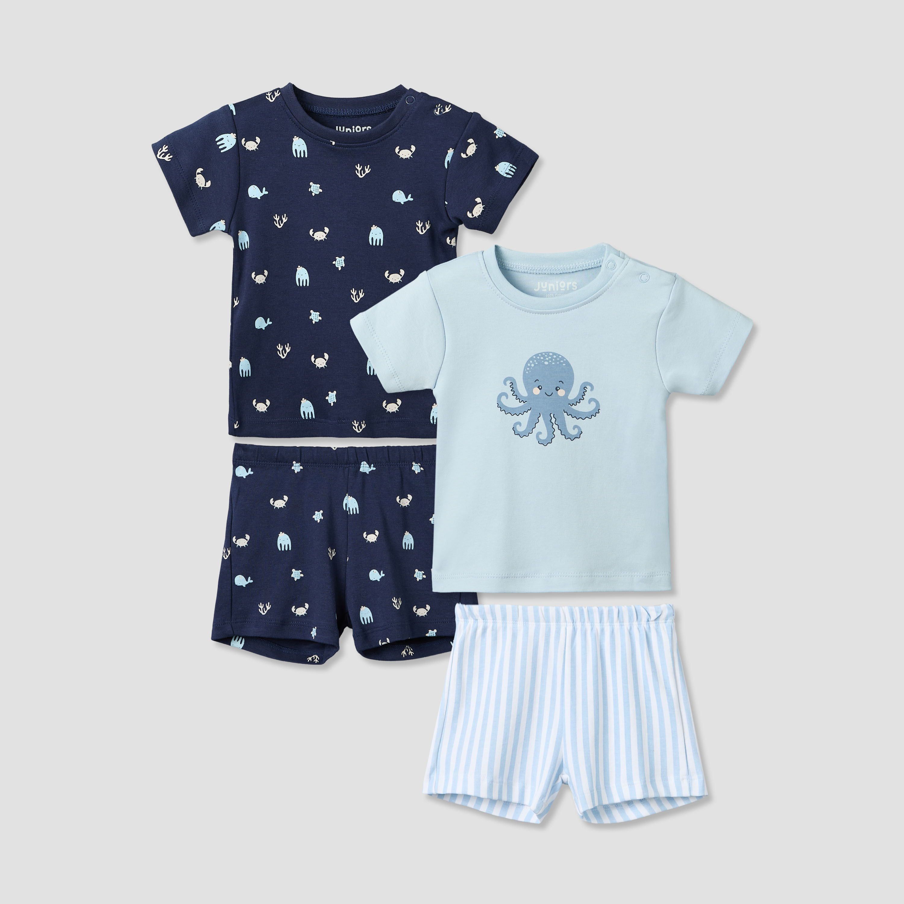 Pack of 2 Juniors Round Neck Short Sleeves T-shirt and Shorts Set with Underwater Print-baby-boys-clothing-setsandcoords-image-1