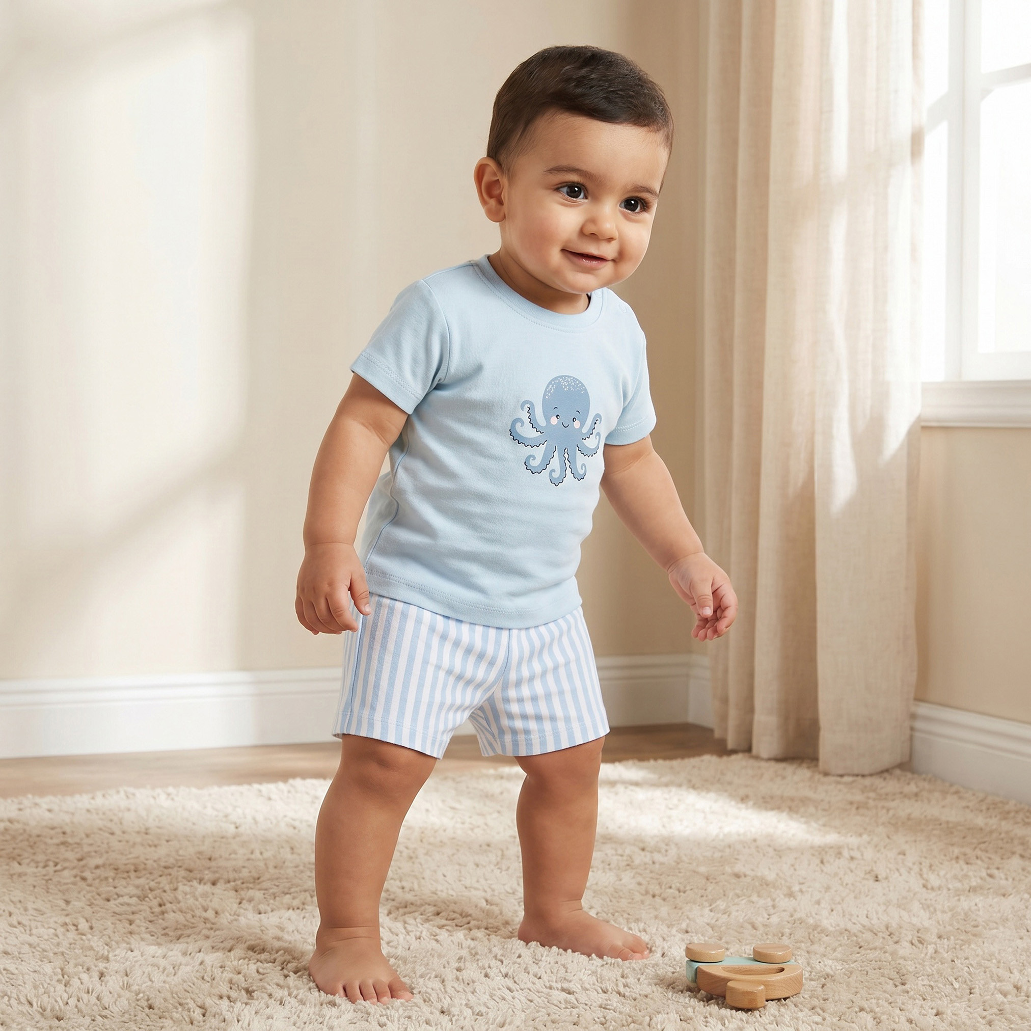 Pack of 2 Juniors Round Neck Short Sleeves T-shirt and Shorts Set with Underwater Print-baby-boys-clothing-setsandcoords-image-2