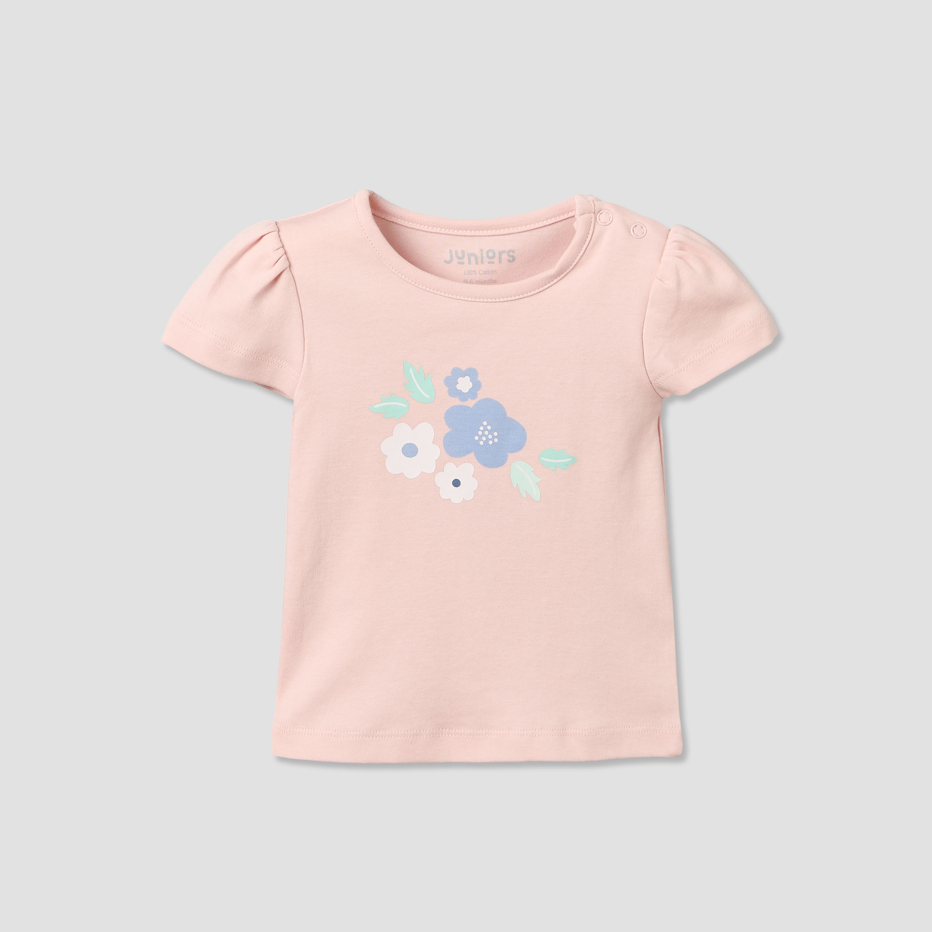 Pack of 2 Juniors Round Neck Short Sleeves T-shirt and Shorts Set with Floral Print-baby-girls-clothing-setsandcoords-image-3
