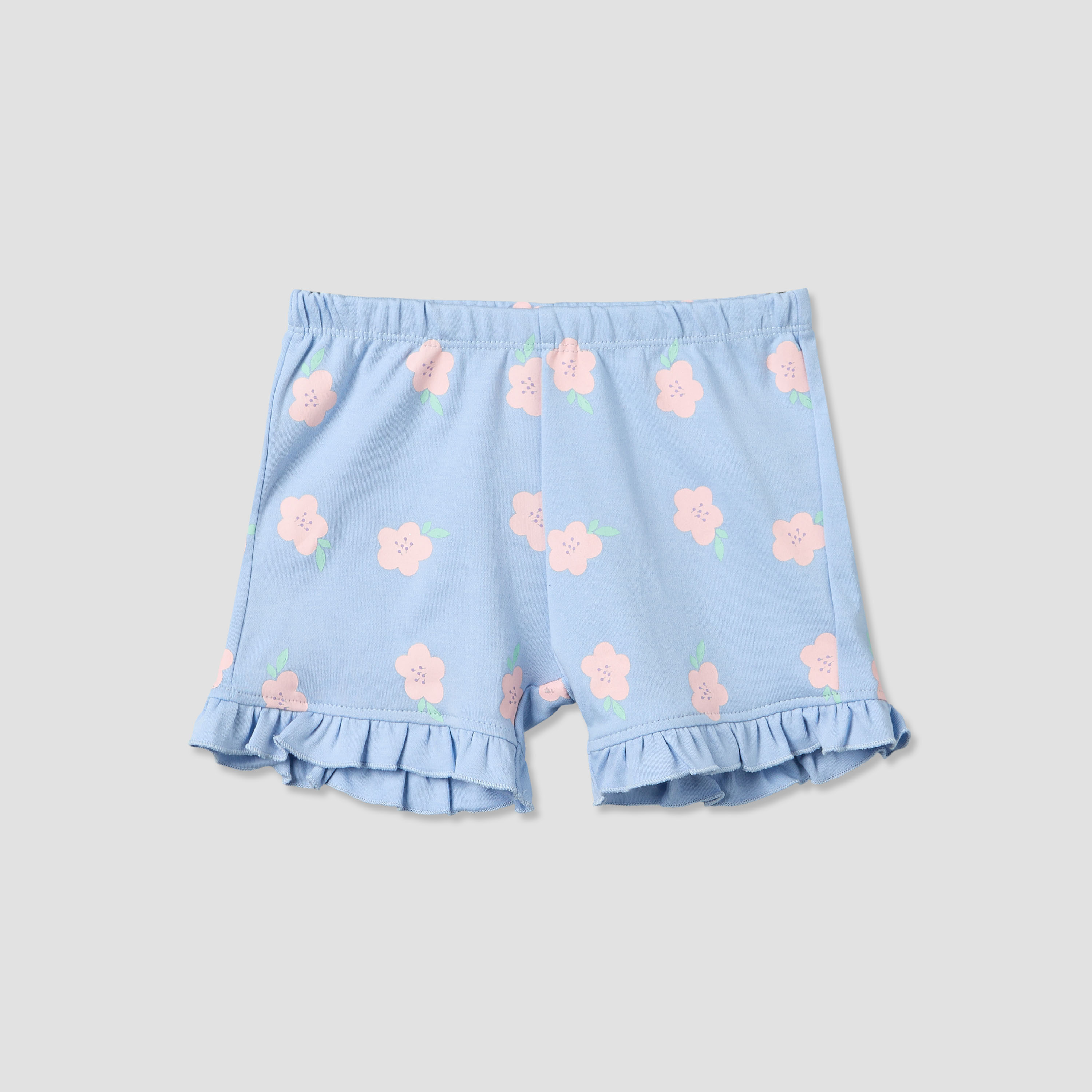 Pack of 2 Juniors Round Neck Short Sleeves T-shirt and Shorts Set with Floral Print-baby-girls-clothing-setsandcoords-image-4