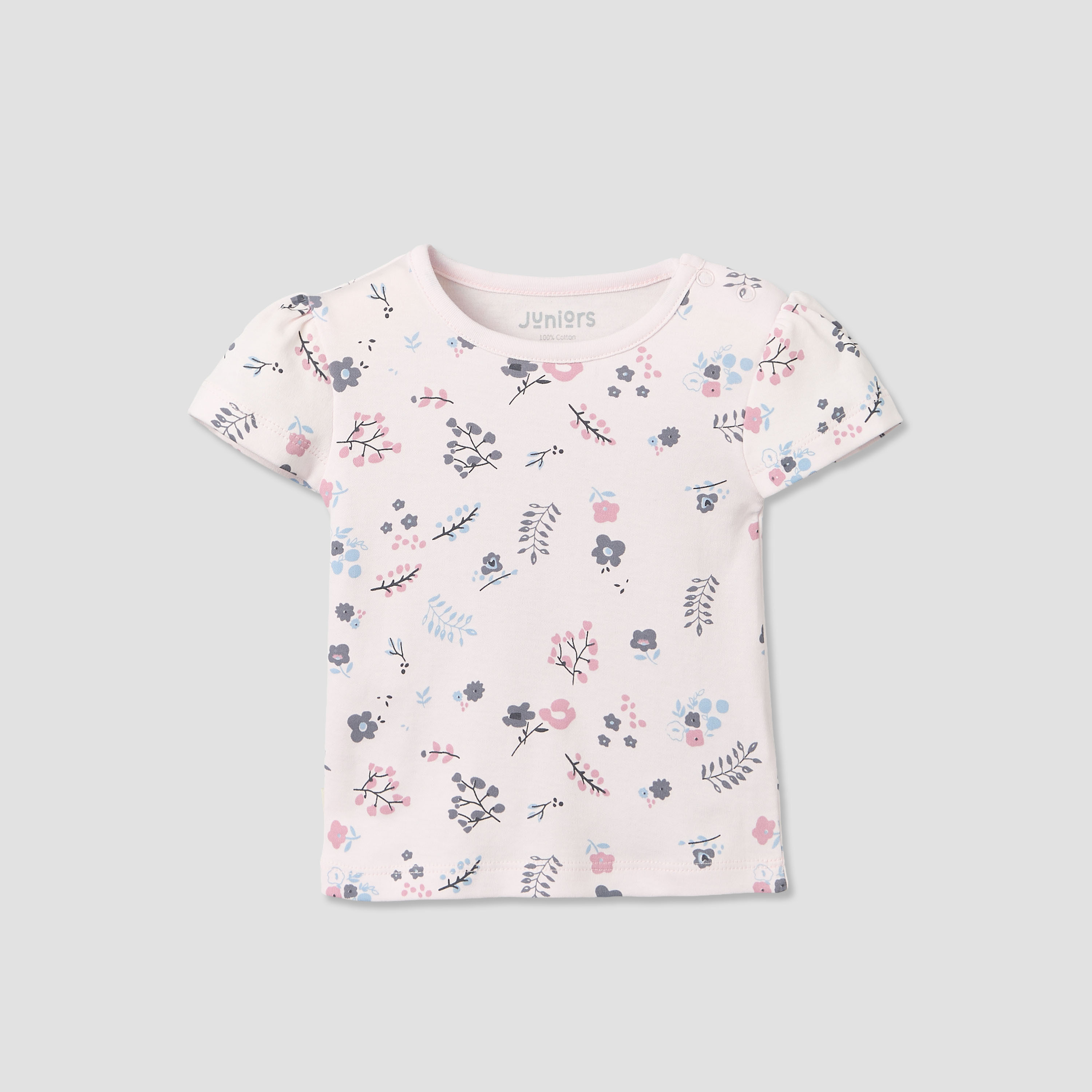 Pack of 2 Juniors Round Neck Short Sleeves T-shirt and Shorts Set with Floral Print-baby-girls-clothing-setsandcoords-image-5
