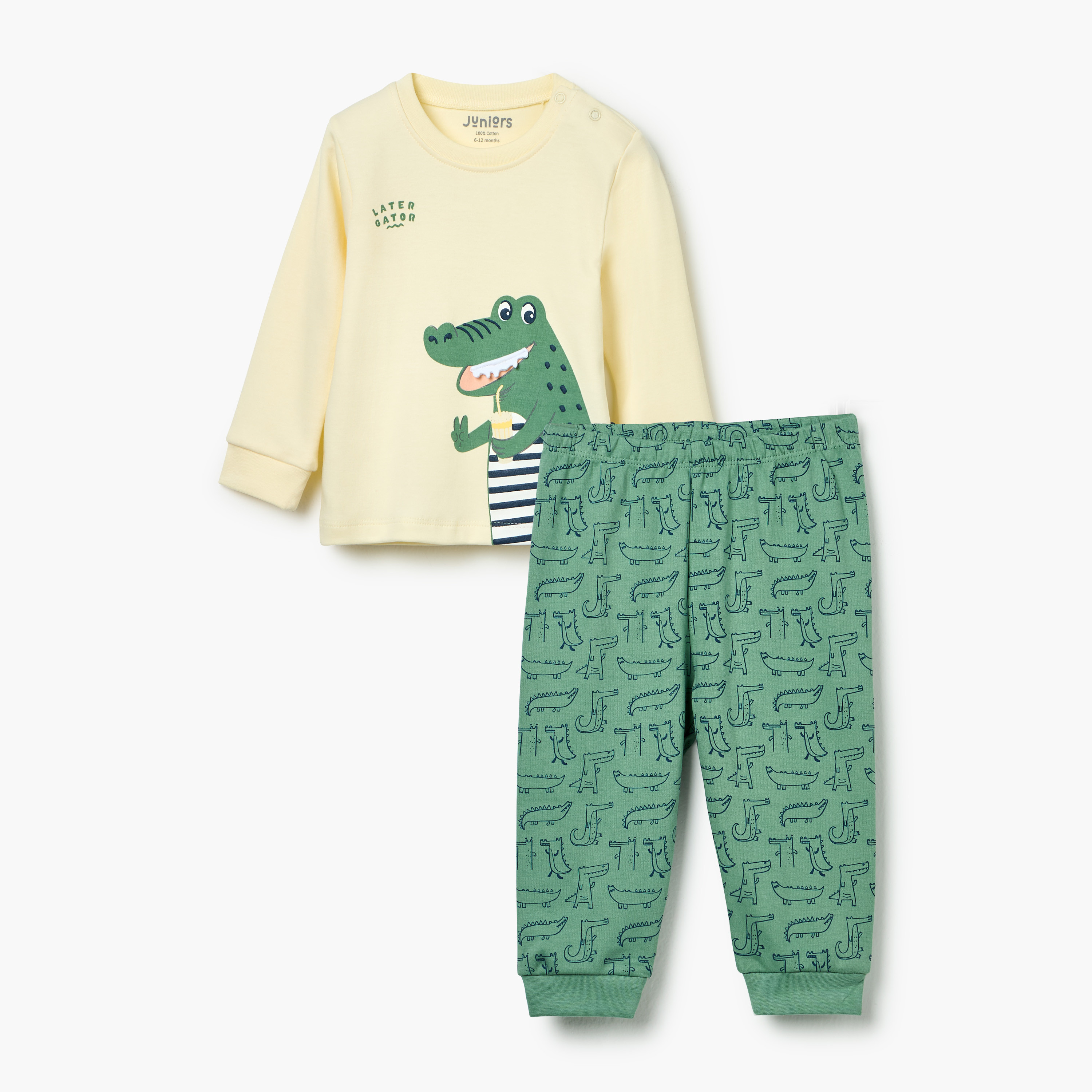 Juniors Bunny Print Long Sleeves T-shirt and Pyjama Set-baby-girls-clothing-nightwear-pyjamasets-image-1