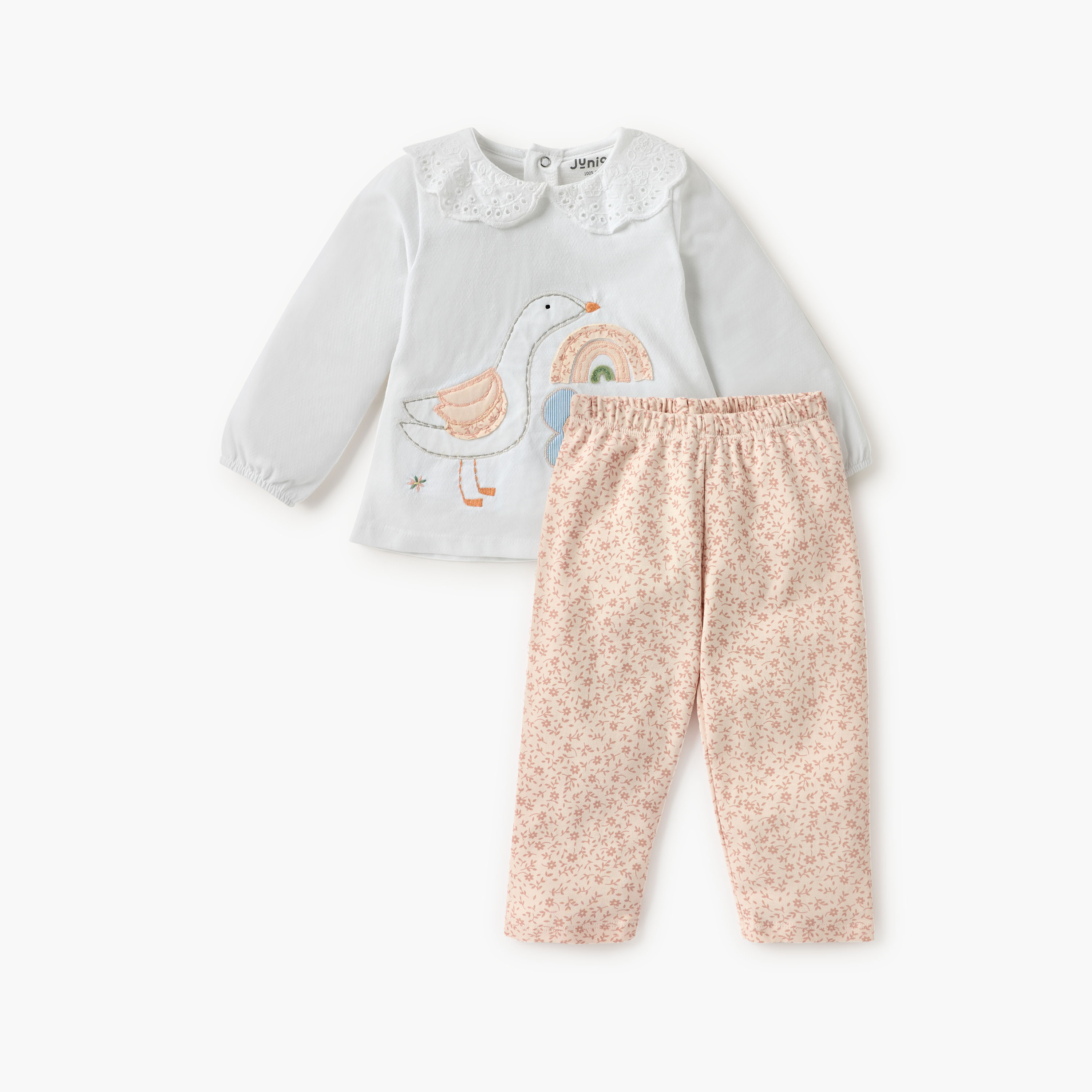 Juniors Embroidered Top and Pyjama Set-baby-girls-clothing-nightwear-pyjamasets-image-2