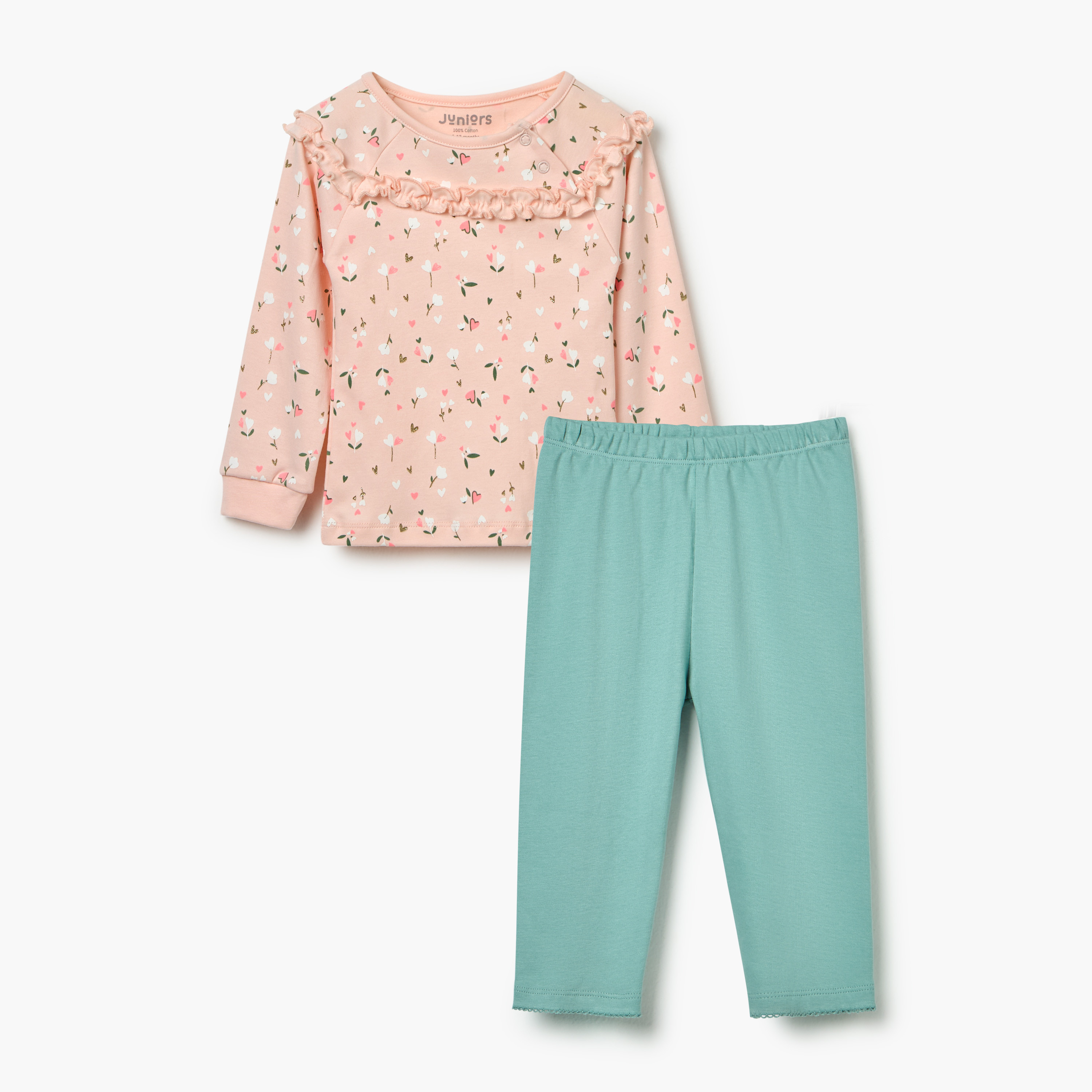 Juniors Floral Print Sweatshirt and Pyjama Set-baby-girls-clothing-nightwear-pyjamasets-image-1