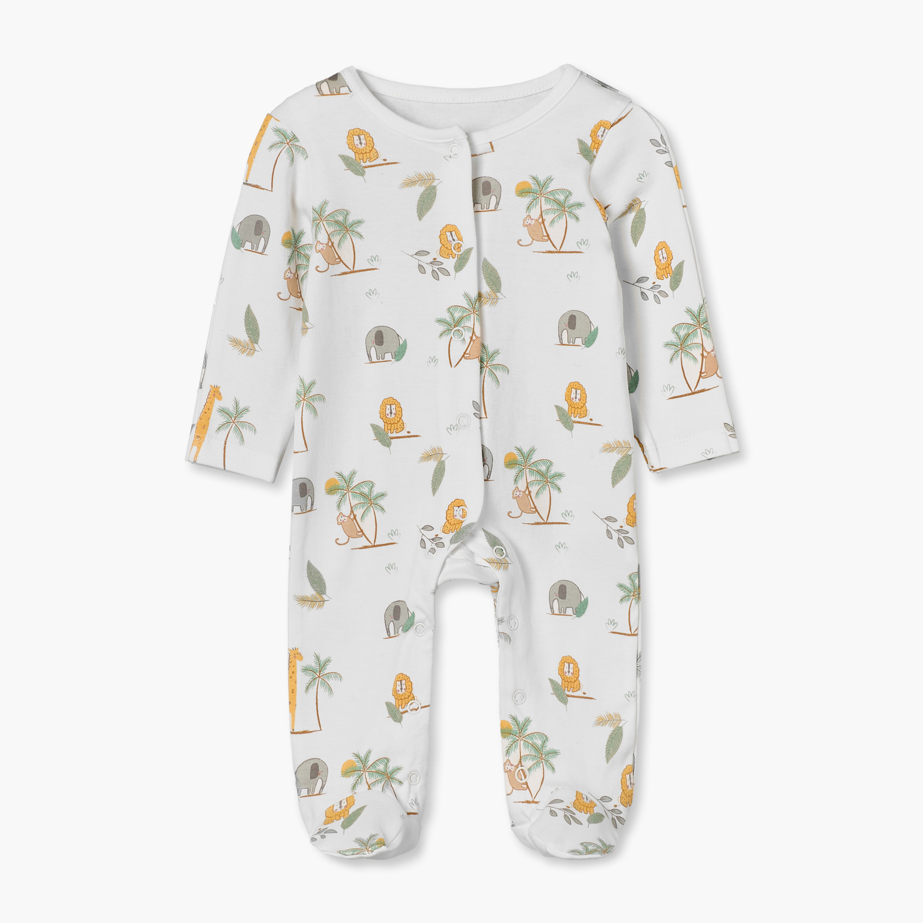 Pack of 3 Juniors Cotton Crew Neck Long Sleeves Sleepsuit with Safari Print-baby-girls-clothing-nightwear-sleepsuits-image-3