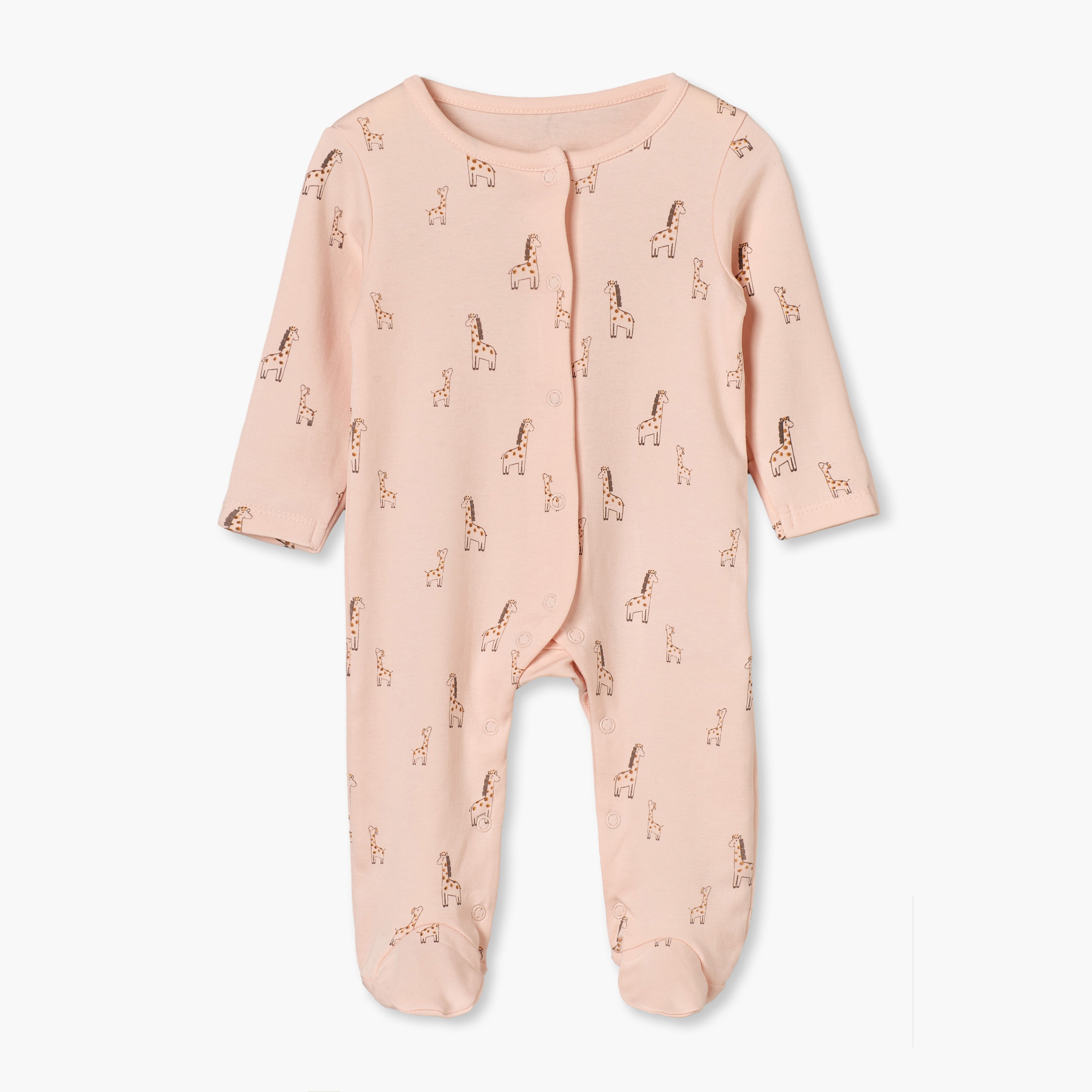 Pack of 3 Juniors Cotton Crew Neck Long Sleeves Sleepsuit with Safari Print-baby-girls-clothing-nightwear-sleepsuits-image-4